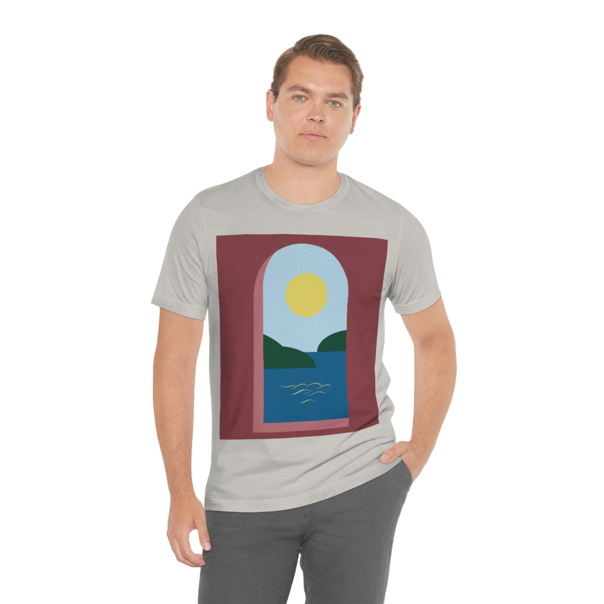 Minimal Art Print Italy Sea View Landscape Unisex Jersey Short Sleeve T-Shirt Ichaku [Perfect Gifts Selection]