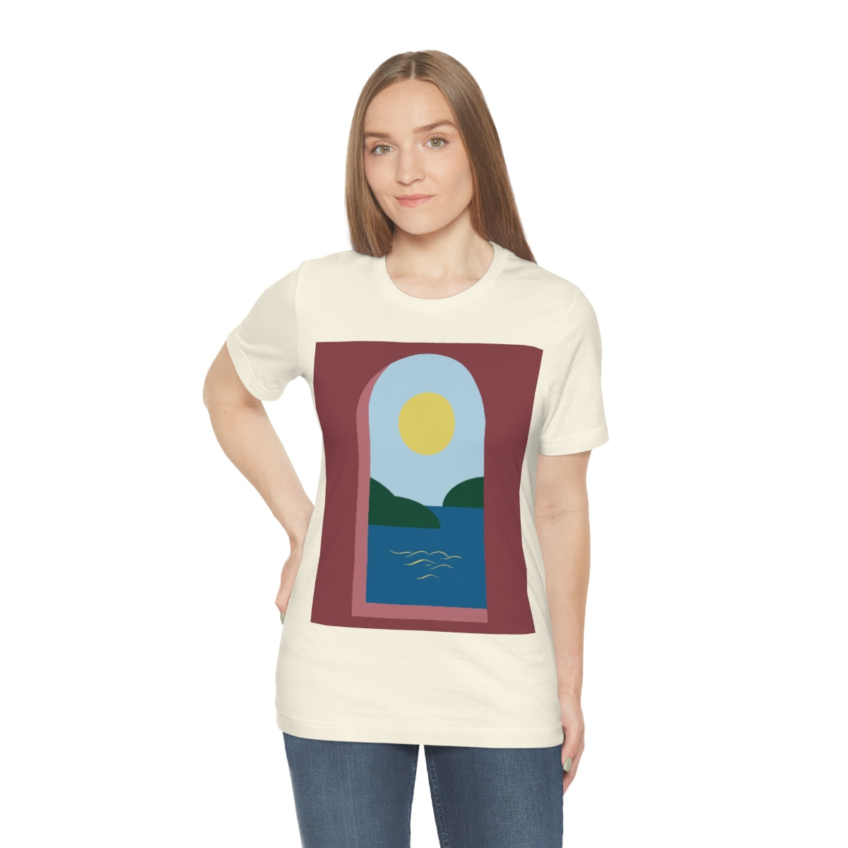 Minimal Art Print Italy Sea View Landscape Unisex Jersey Short Sleeve T-Shirt Ichaku [Perfect Gifts Selection]