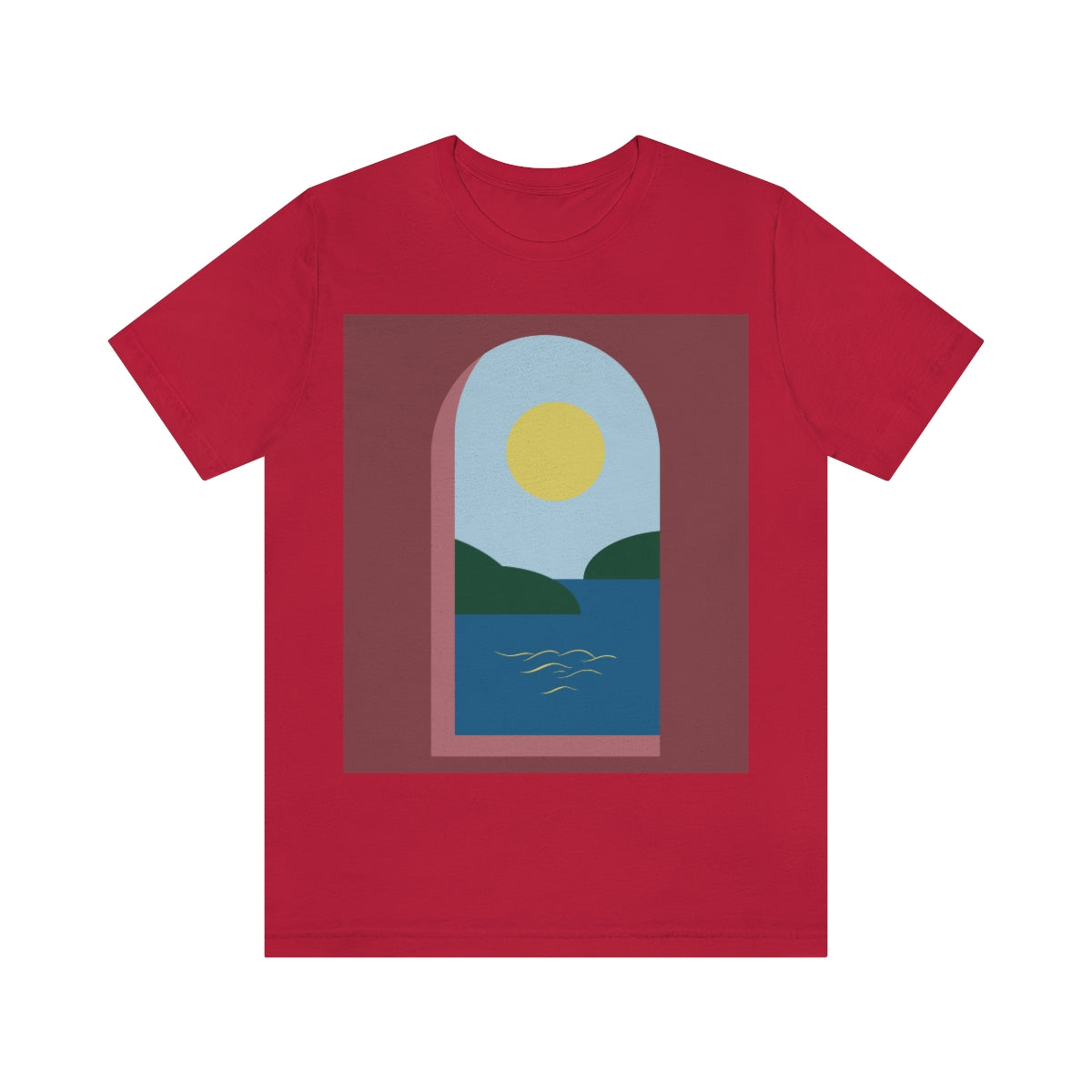 Minimal Art Print Italy Sea View Landscape Unisex Jersey Short Sleeve T-Shirt Ichaku [Perfect Gifts Selection]