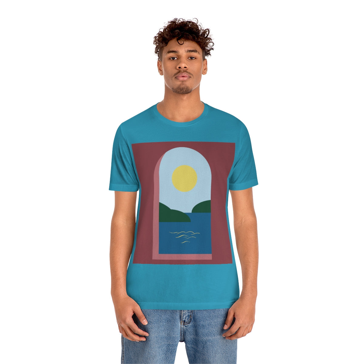 Minimal Art Print Italy Sea View Landscape Unisex Jersey Short Sleeve T-Shirt Ichaku [Perfect Gifts Selection]