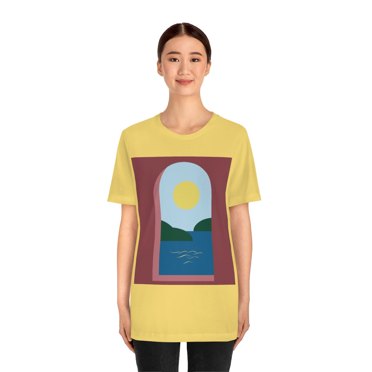 Minimal Art Print Italy Sea View Landscape Unisex Jersey Short Sleeve T-Shirt Ichaku [Perfect Gifts Selection]