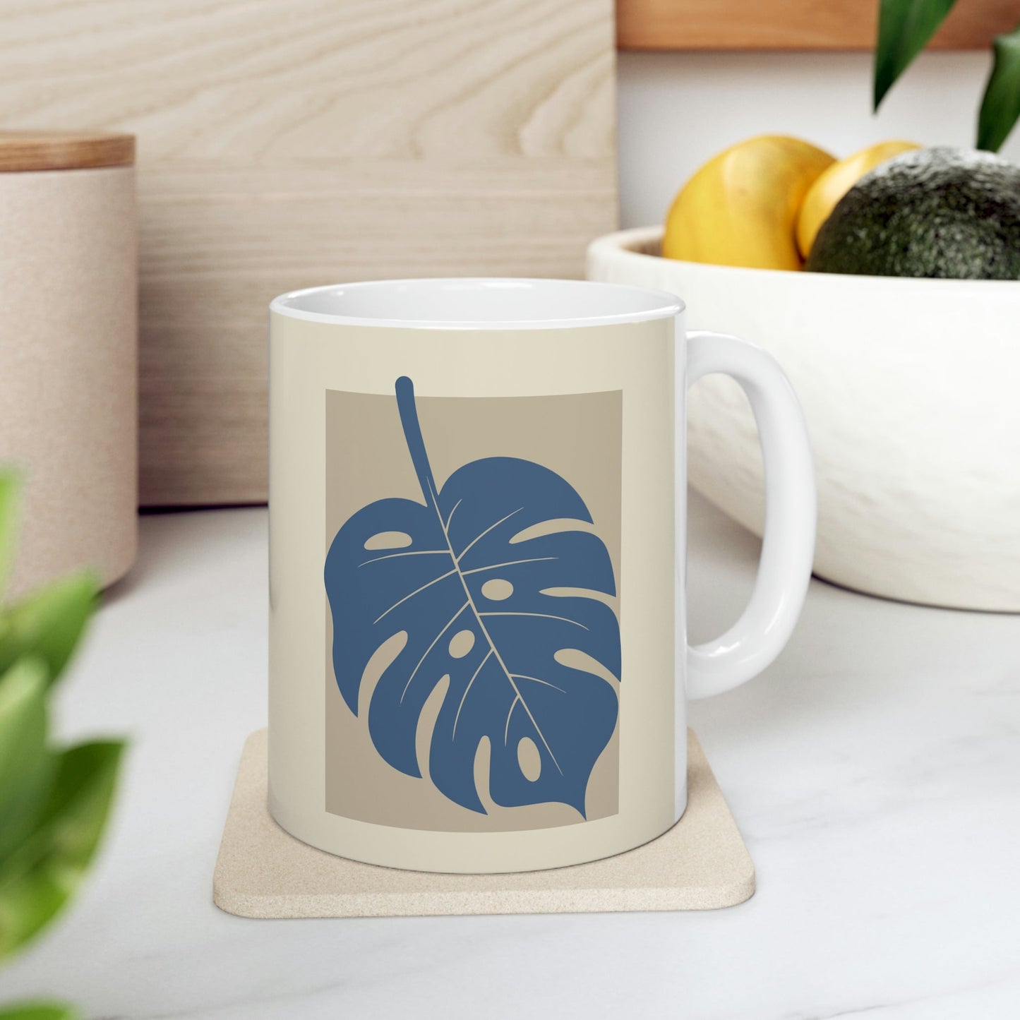 Monstera Leaf Modern Minimal Art Plant Ceramic Mug 11oz Ichaku [Perfect Gifts Selection]