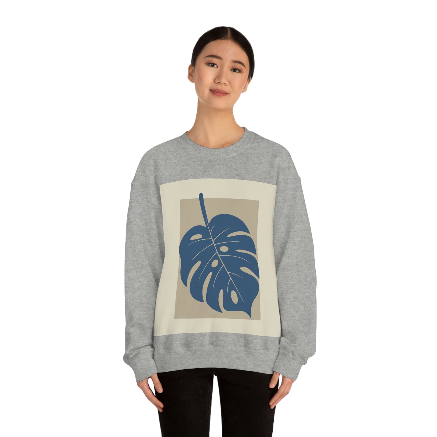 Monstera Leaf Modern Minimal Art Plant Unisex Heavy Blend™ Crewneck Sweatshirt Ichaku [Perfect Gifts Selection]