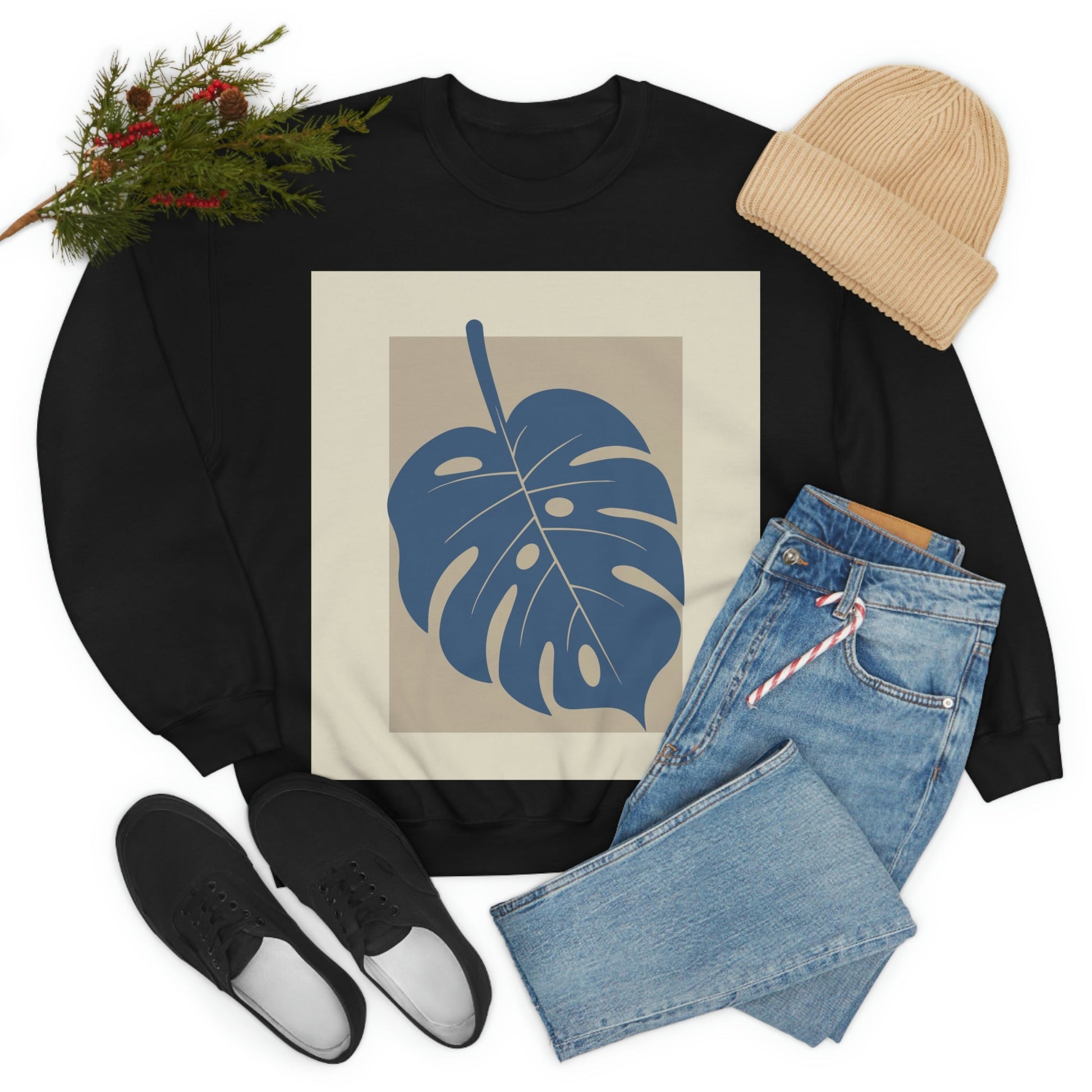 Monstera Leaf Modern Minimal Art Plant Unisex Heavy Blend™ Crewneck Sweatshirt Ichaku [Perfect Gifts Selection]