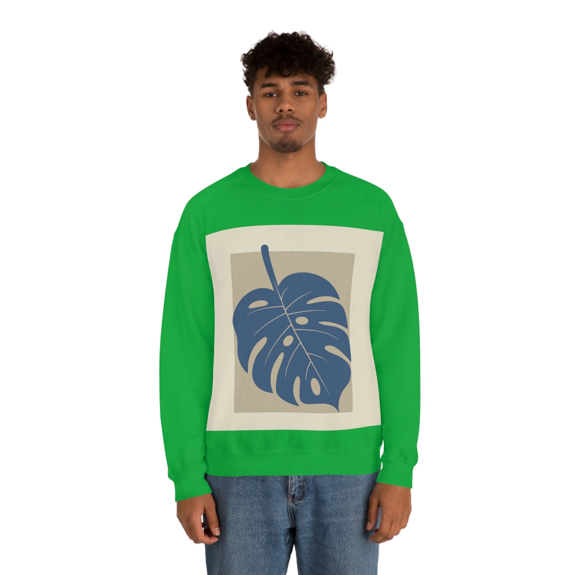 Monstera Leaf Modern Minimal Art Plant Unisex Heavy Blend™ Crewneck Sweatshirt Ichaku [Perfect Gifts Selection]