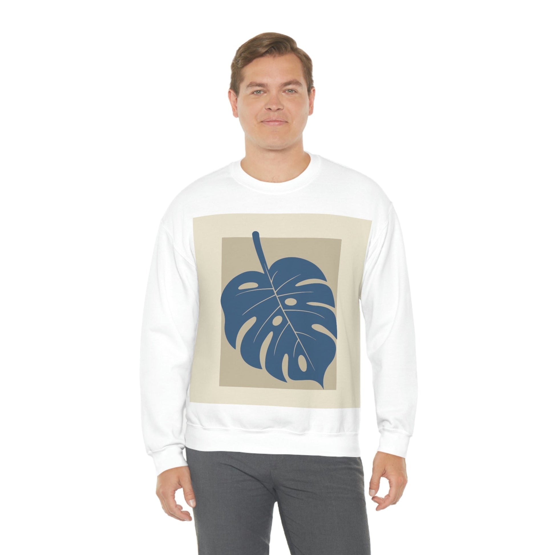 Monstera Leaf Modern Minimal Art Plant Unisex Heavy Blend™ Crewneck Sweatshirt Ichaku [Perfect Gifts Selection]