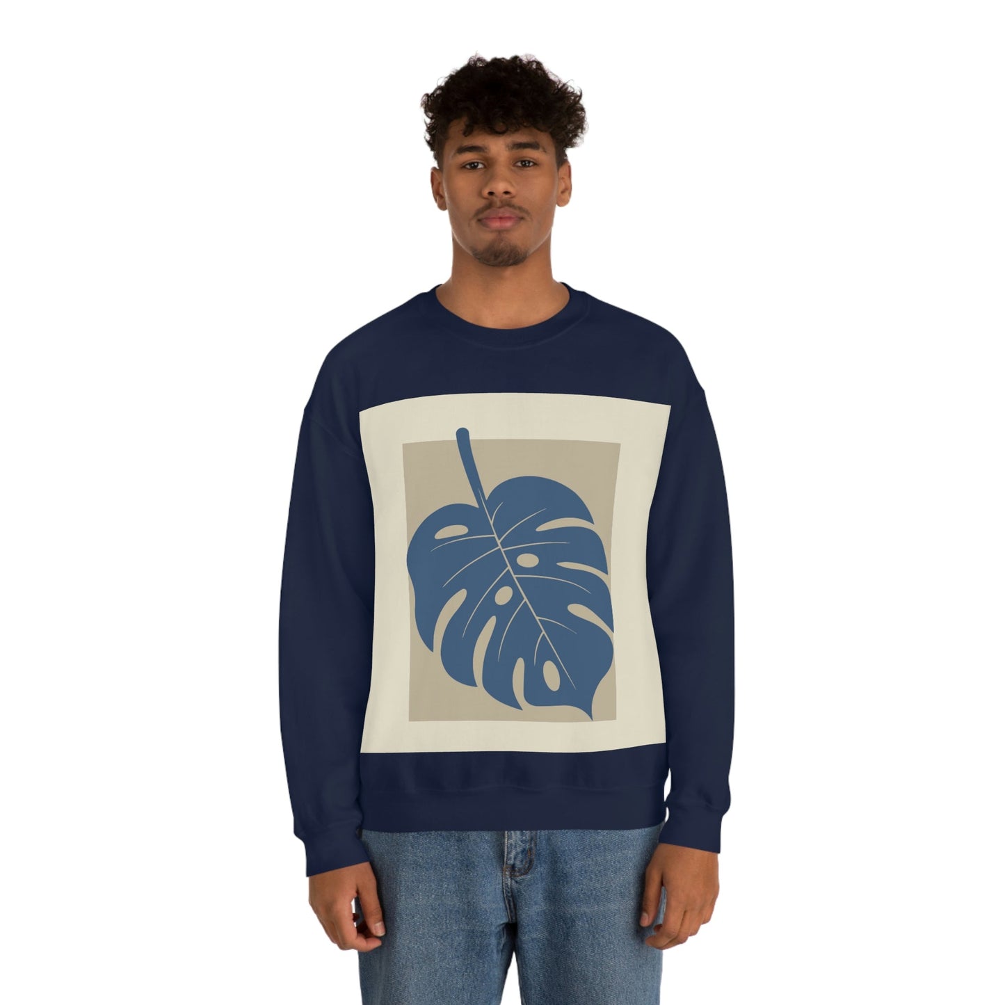 Monstera Leaf Modern Minimal Art Plant Unisex Heavy Blend™ Crewneck Sweatshirt Ichaku [Perfect Gifts Selection]