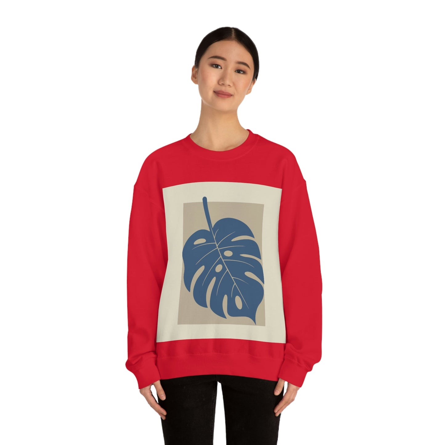 Monstera Leaf Modern Minimal Art Plant Unisex Heavy Blend™ Crewneck Sweatshirt Ichaku [Perfect Gifts Selection]