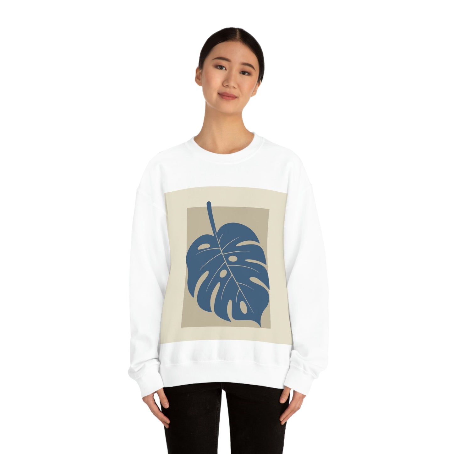 Monstera Leaf Modern Minimal Art Plant Unisex Heavy Blend™ Crewneck Sweatshirt Ichaku [Perfect Gifts Selection]