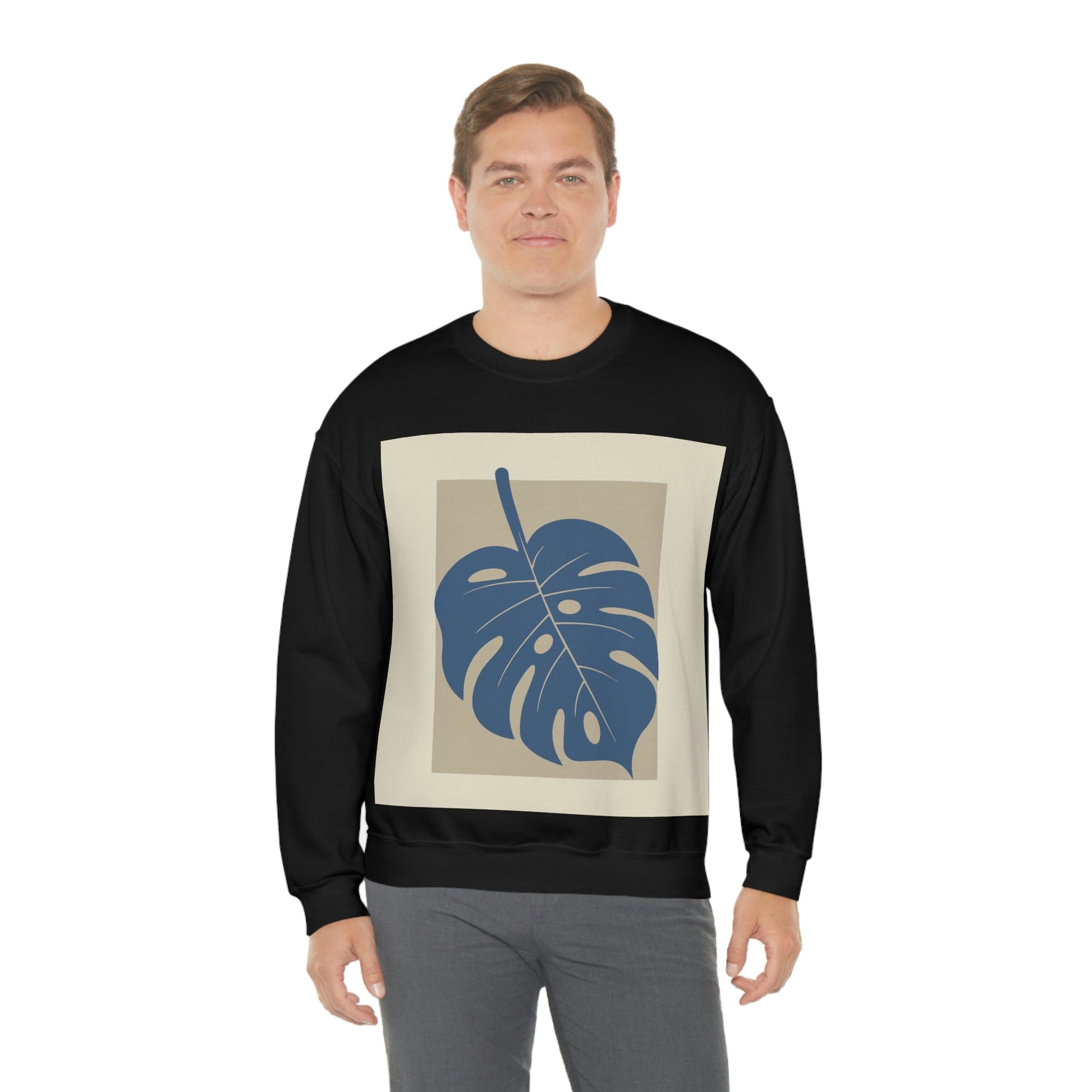 Monstera Leaf Modern Minimal Art Plant Unisex Heavy Blend™ Crewneck Sweatshirt Ichaku [Perfect Gifts Selection]