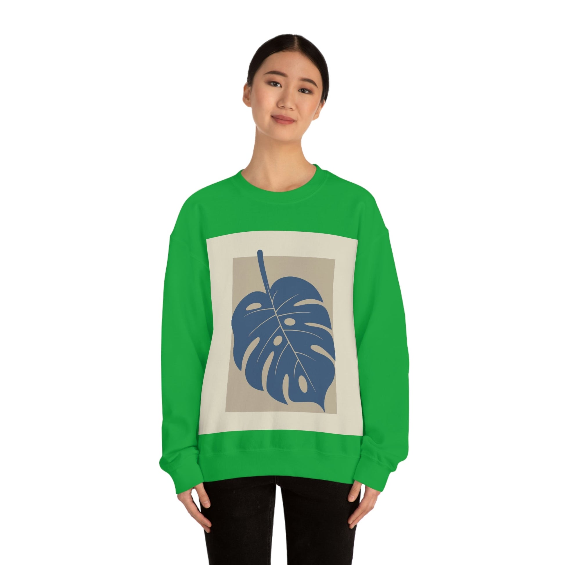 Monstera Leaf Modern Minimal Art Plant Unisex Heavy Blend™ Crewneck Sweatshirt Ichaku [Perfect Gifts Selection]