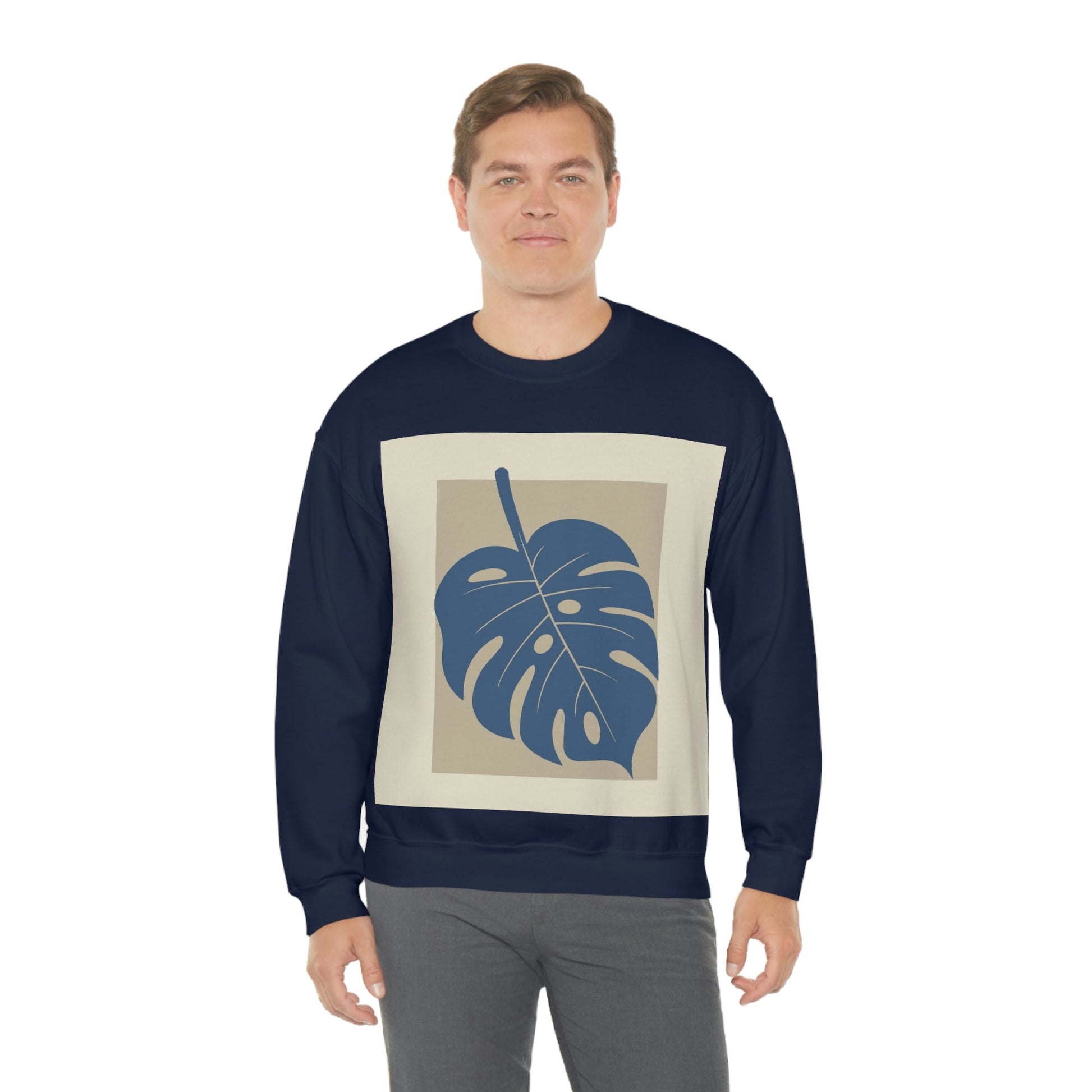 Monstera Leaf Modern Minimal Art Plant Unisex Heavy Blend™ Crewneck Sweatshirt Ichaku [Perfect Gifts Selection]