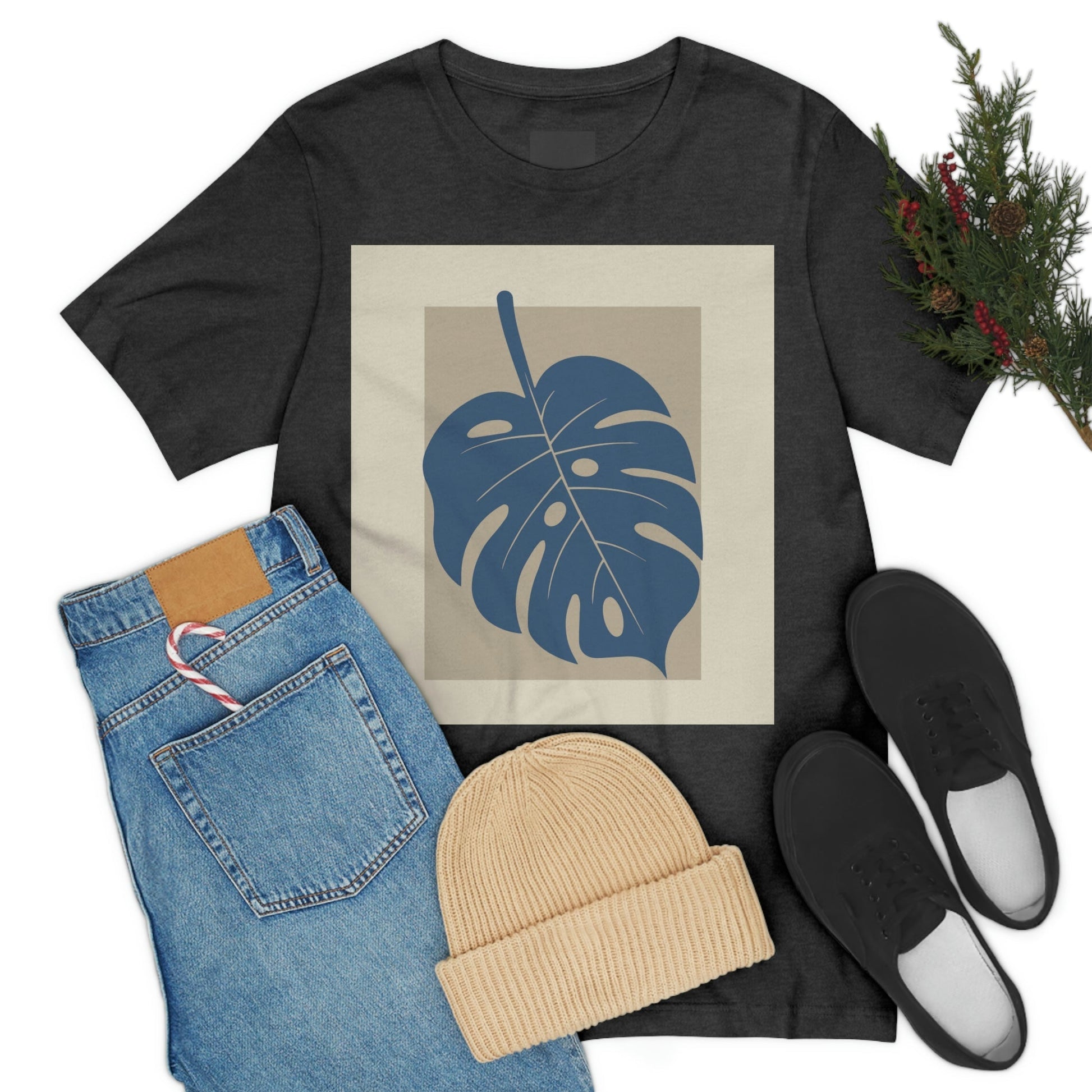 Monstera Leaf Modern Minimal Art Plant Unisex Jersey Short Sleeve T-Shirt Ichaku [Perfect Gifts Selection]