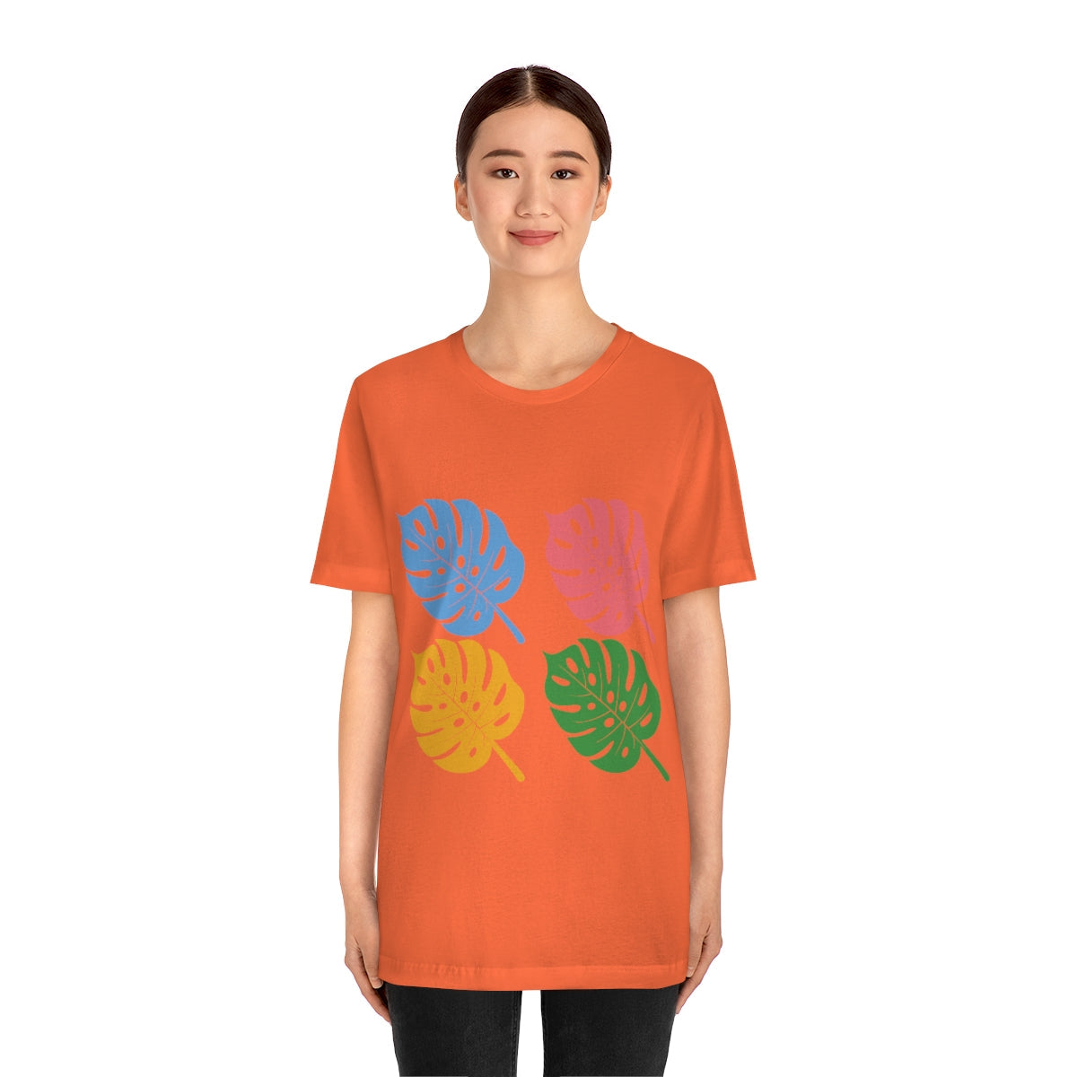 Monstera Leaves Colour Plant Pattern Houseplant Unisex Jersey Short Sleeve T-Shirt Ichaku [Perfect Gifts Selection]