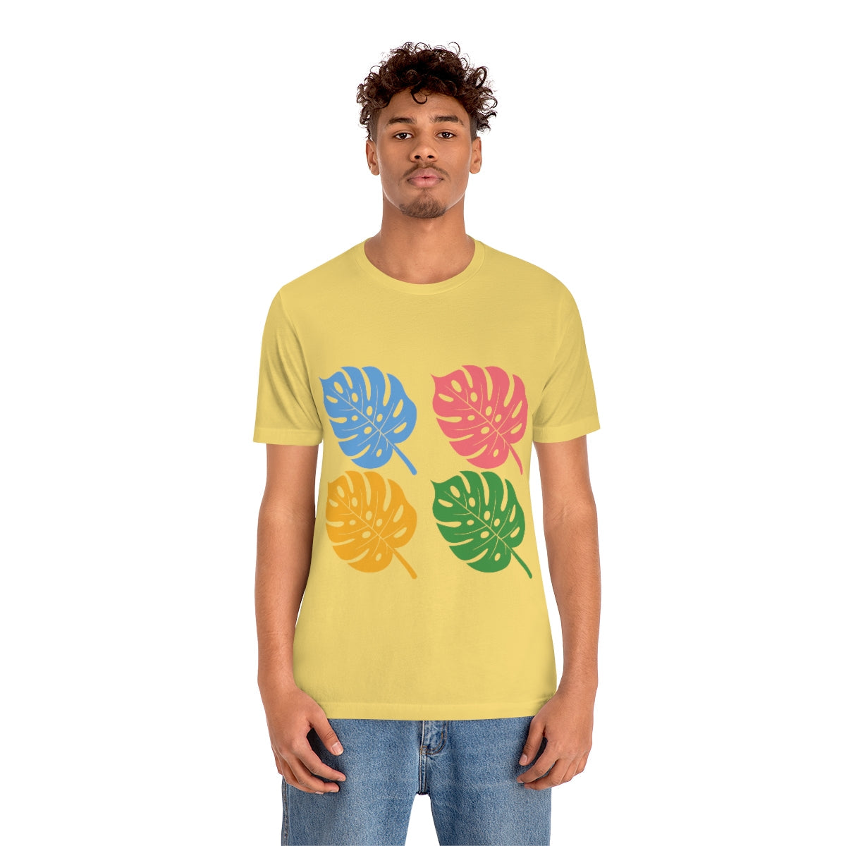 Monstera Leaves Colour Plant Pattern Houseplant Unisex Jersey Short Sleeve T-Shirt Ichaku [Perfect Gifts Selection]