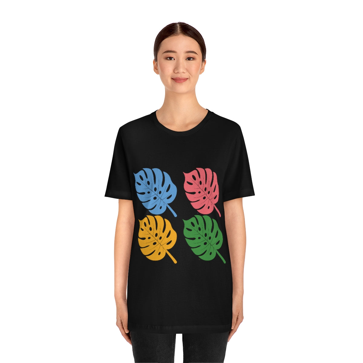 Monstera Leaves Colour Plant Pattern Houseplant Unisex Jersey Short Sleeve T-Shirt Ichaku [Perfect Gifts Selection]