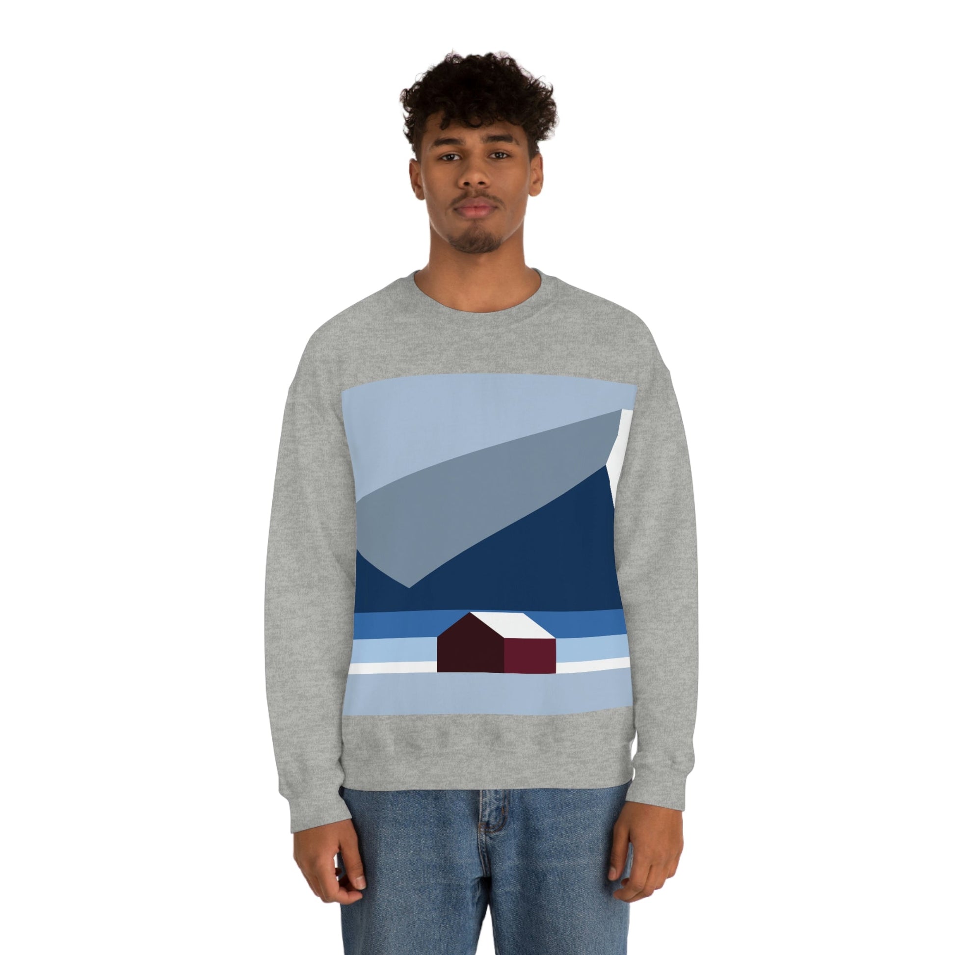 Mountain House Minimal Art Natural Graphic Aesthetic Art Unisex Heavy Blend™ Crewneck Sweatshirt Ichaku [Perfect Gifts Selection]