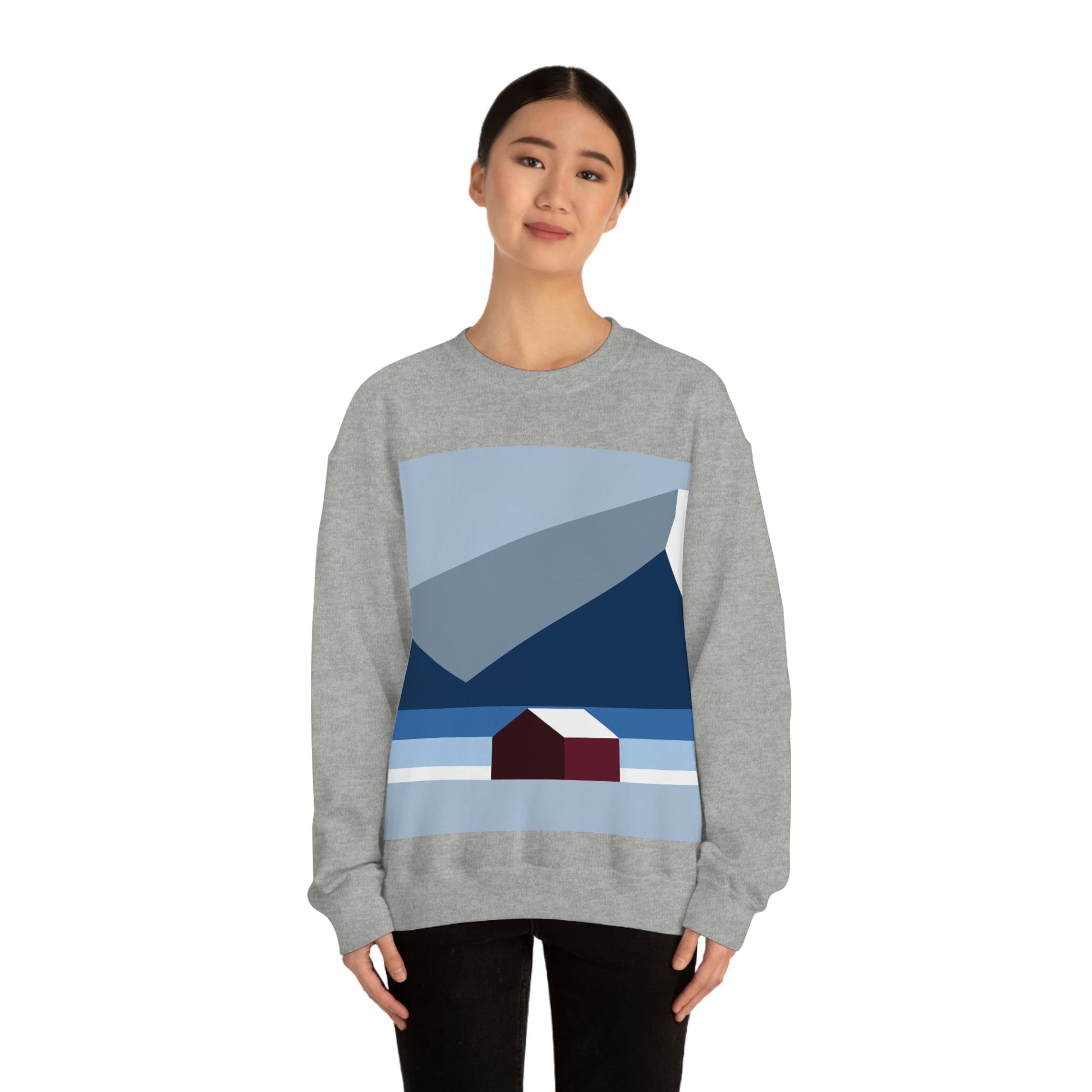 Mountain House Minimal Art Natural Graphic Aesthetic Art Unisex Heavy Blend™ Crewneck Sweatshirt Ichaku [Perfect Gifts Selection]