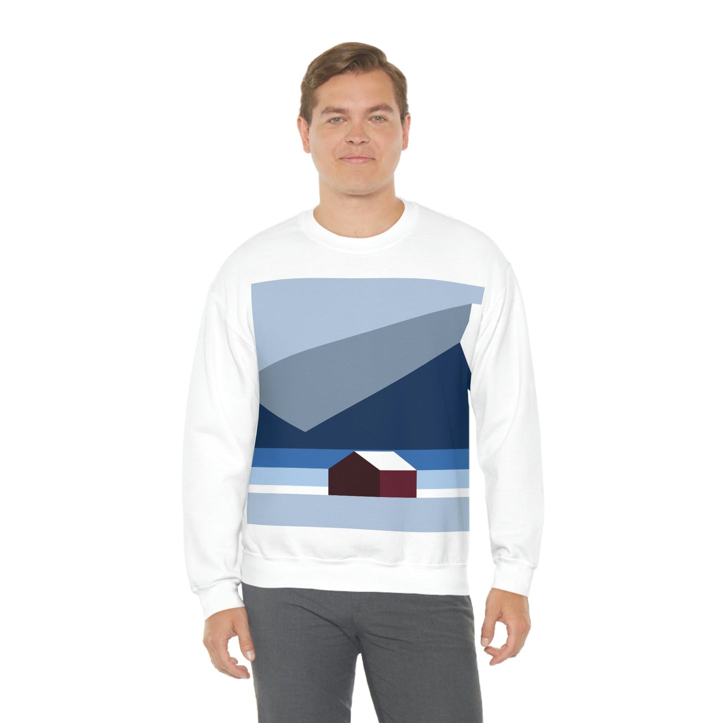 Mountain House Minimal Art Natural Graphic Aesthetic Art Unisex Heavy Blend™ Crewneck Sweatshirt Ichaku [Perfect Gifts Selection]