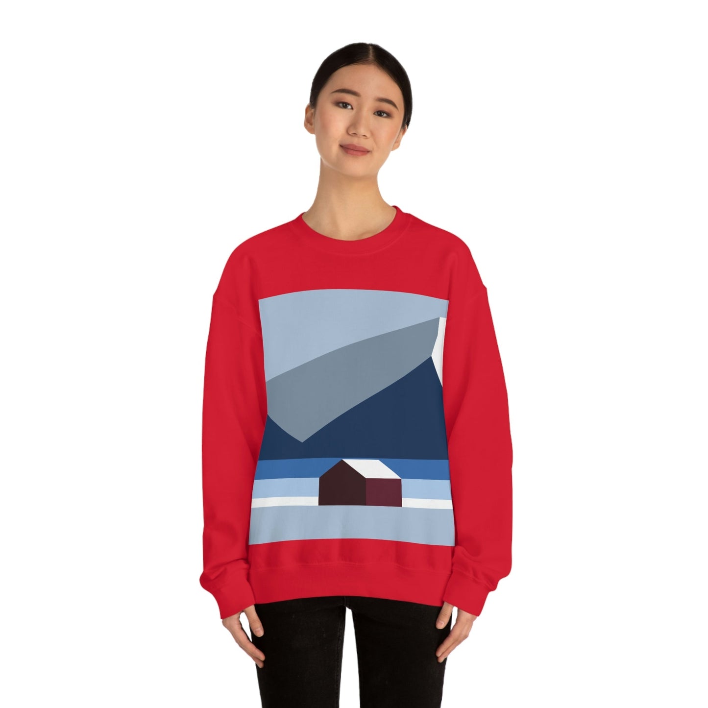 Mountain House Minimal Art Natural Graphic Aesthetic Art Unisex Heavy Blend™ Crewneck Sweatshirt Ichaku [Perfect Gifts Selection]