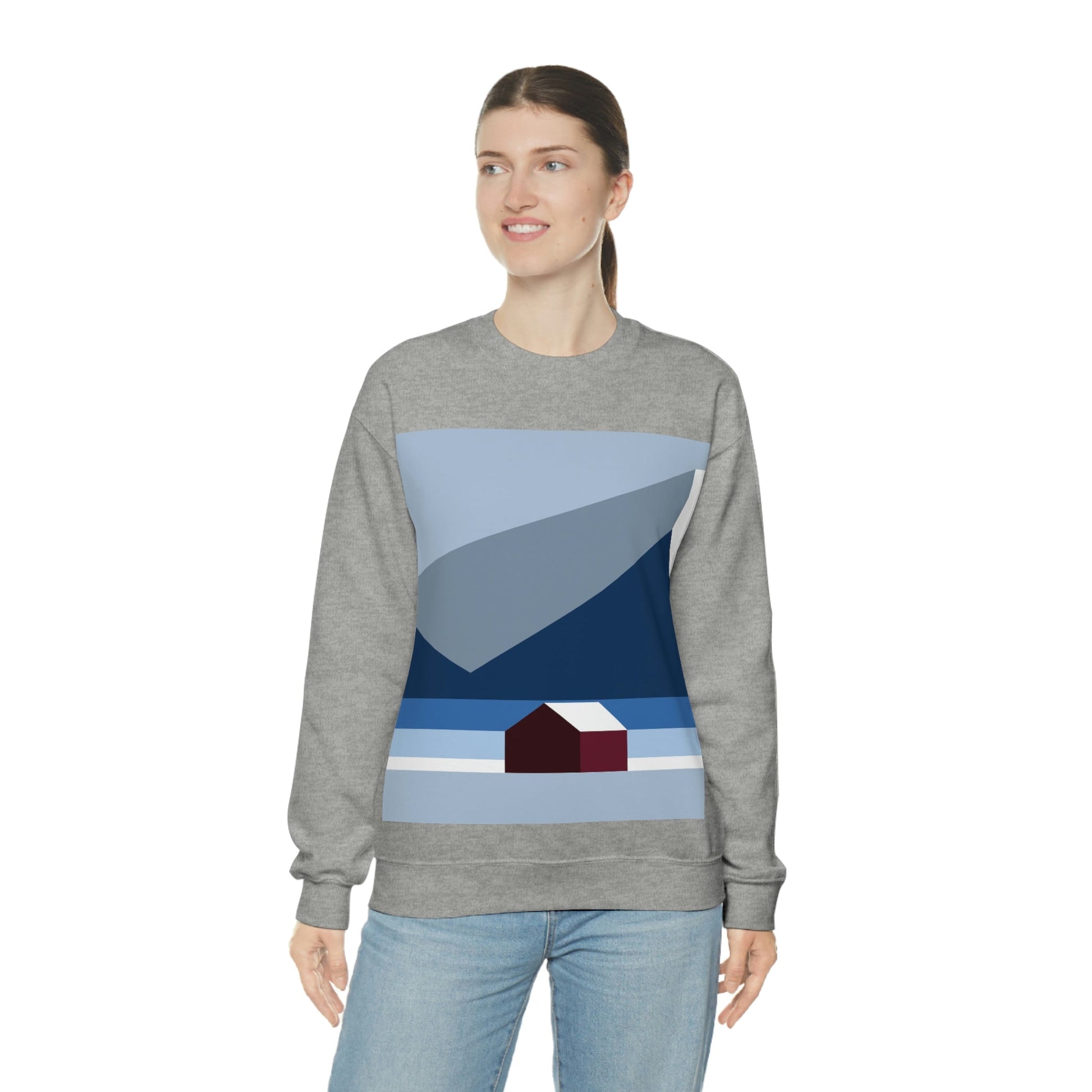 Mountain House Minimal Art Natural Graphic Aesthetic Art Unisex Heavy Blend™ Crewneck Sweatshirt Ichaku [Perfect Gifts Selection]