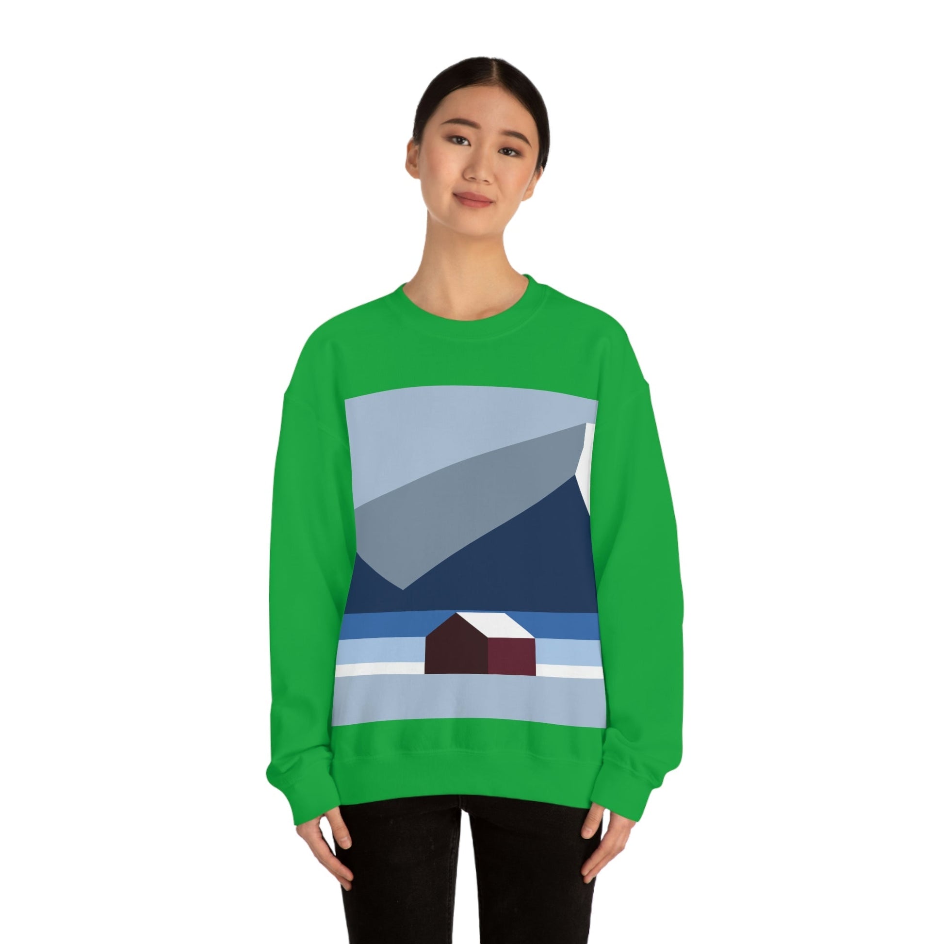 Mountain House Minimal Art Natural Graphic Aesthetic Art Unisex Heavy Blend™ Crewneck Sweatshirt Ichaku [Perfect Gifts Selection]