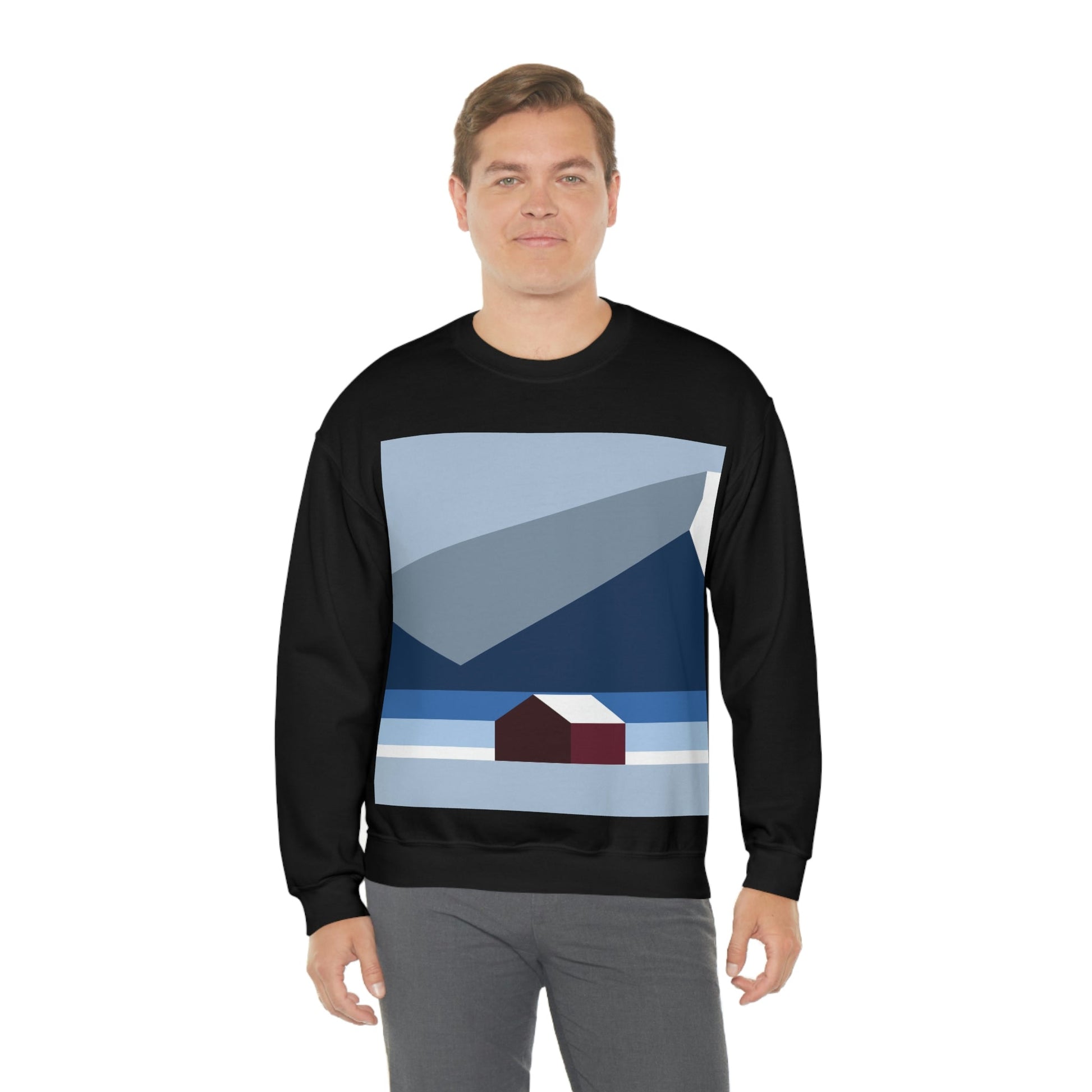 Mountain House Minimal Art Natural Graphic Aesthetic Art Unisex Heavy Blend™ Crewneck Sweatshirt Ichaku [Perfect Gifts Selection]