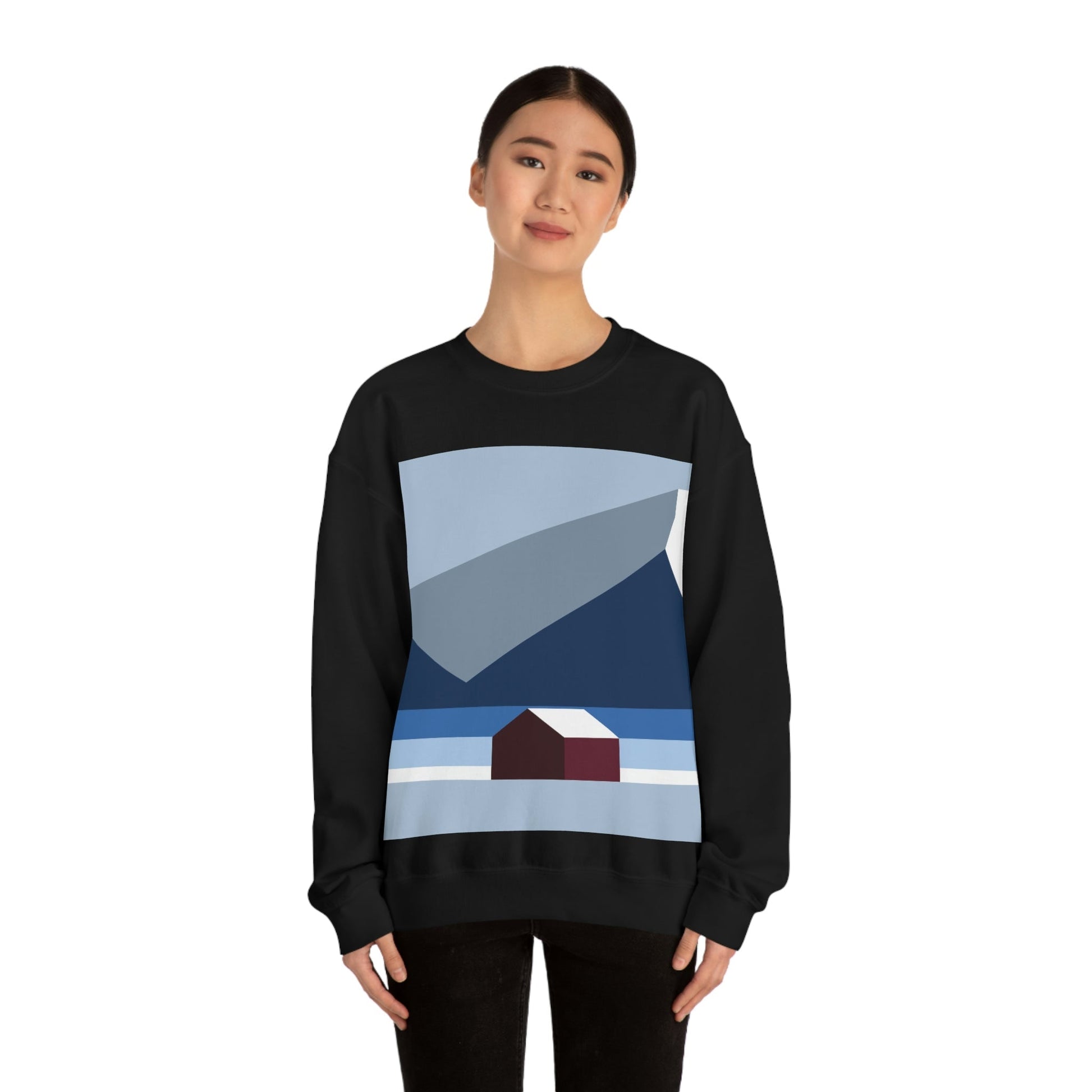 Mountain House Minimal Art Natural Graphic Aesthetic Art Unisex Heavy Blend™ Crewneck Sweatshirt Ichaku [Perfect Gifts Selection]