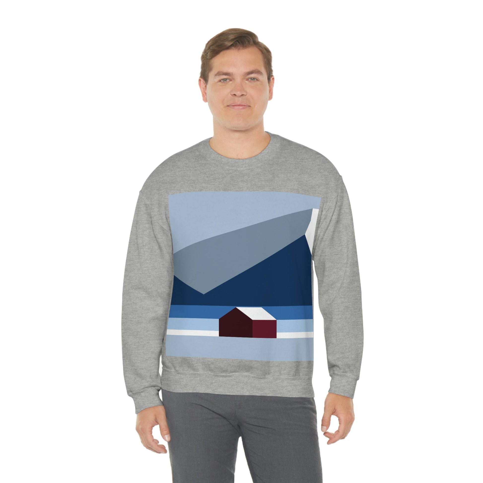 Mountain House Minimal Art Natural Graphic Aesthetic Art Unisex Heavy Blend™ Crewneck Sweatshirt Ichaku [Perfect Gifts Selection]