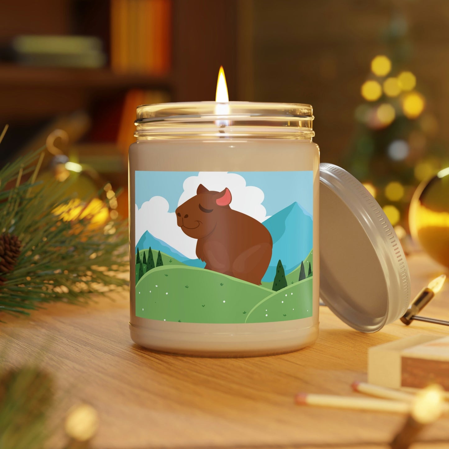 Mountain Wild Capybara Cute Funny Anime Art Cartoon Scented Candle Up to 60hSoy Wax 9oz Ichaku [Perfect Gifts Selection]