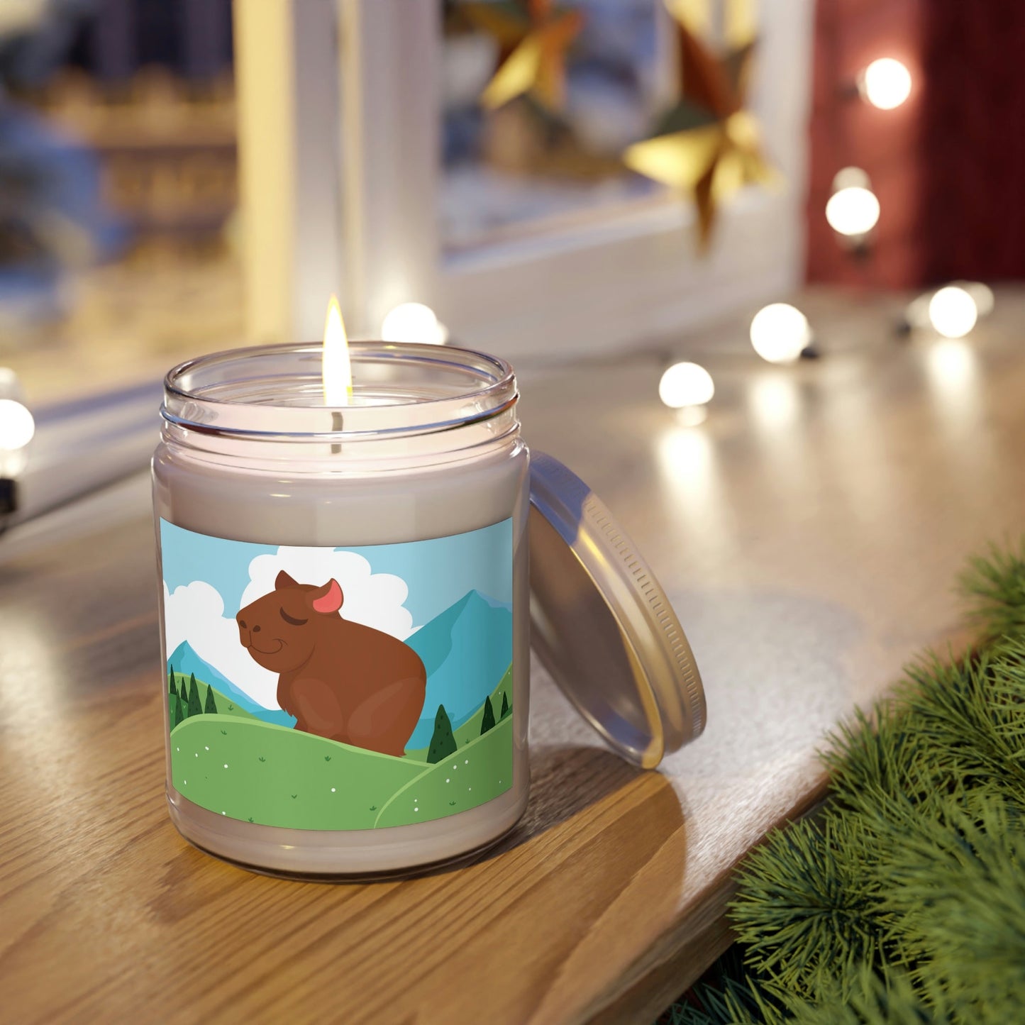 Mountain Wild Capybara Cute Funny Anime Art Cartoon Scented Candle Up to 60hSoy Wax 9oz Ichaku [Perfect Gifts Selection]
