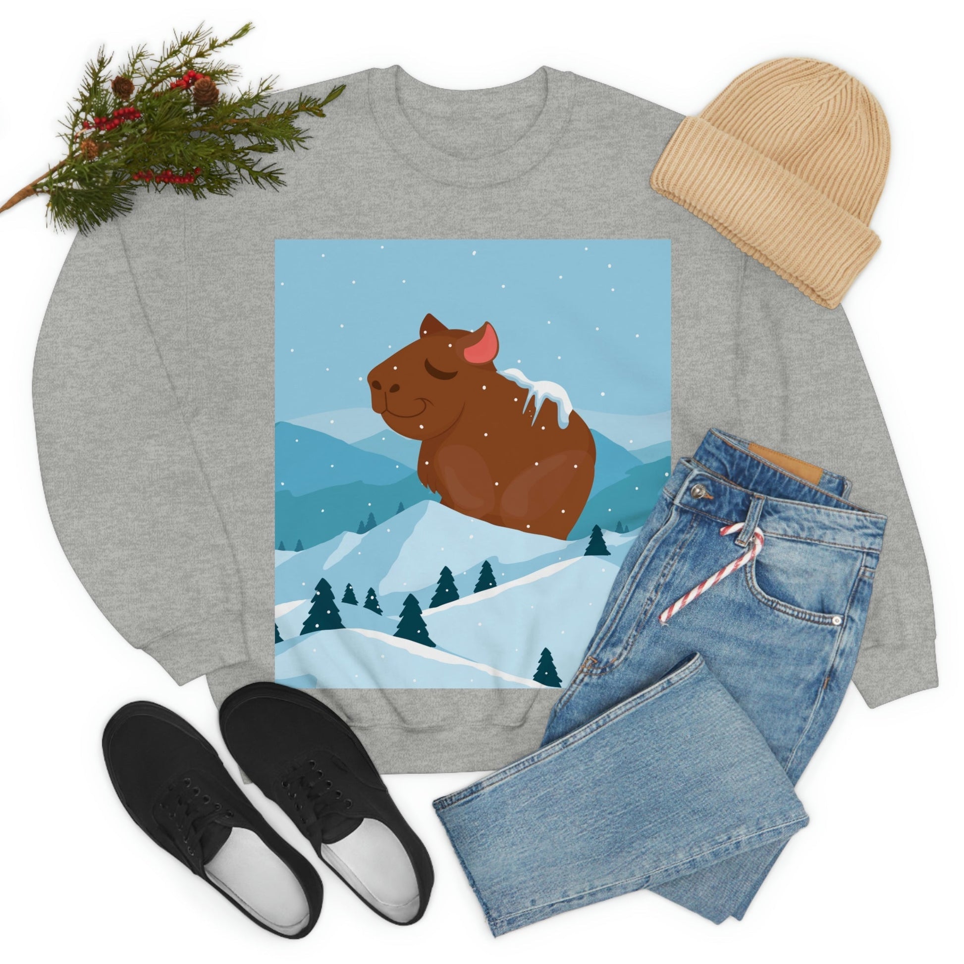 Mountain Wild Capybara Cute Funny Anime Art Cartoon Unisex Heavy Blend™ Crewneck Sweatshirt Ichaku [Perfect Gifts Selection]