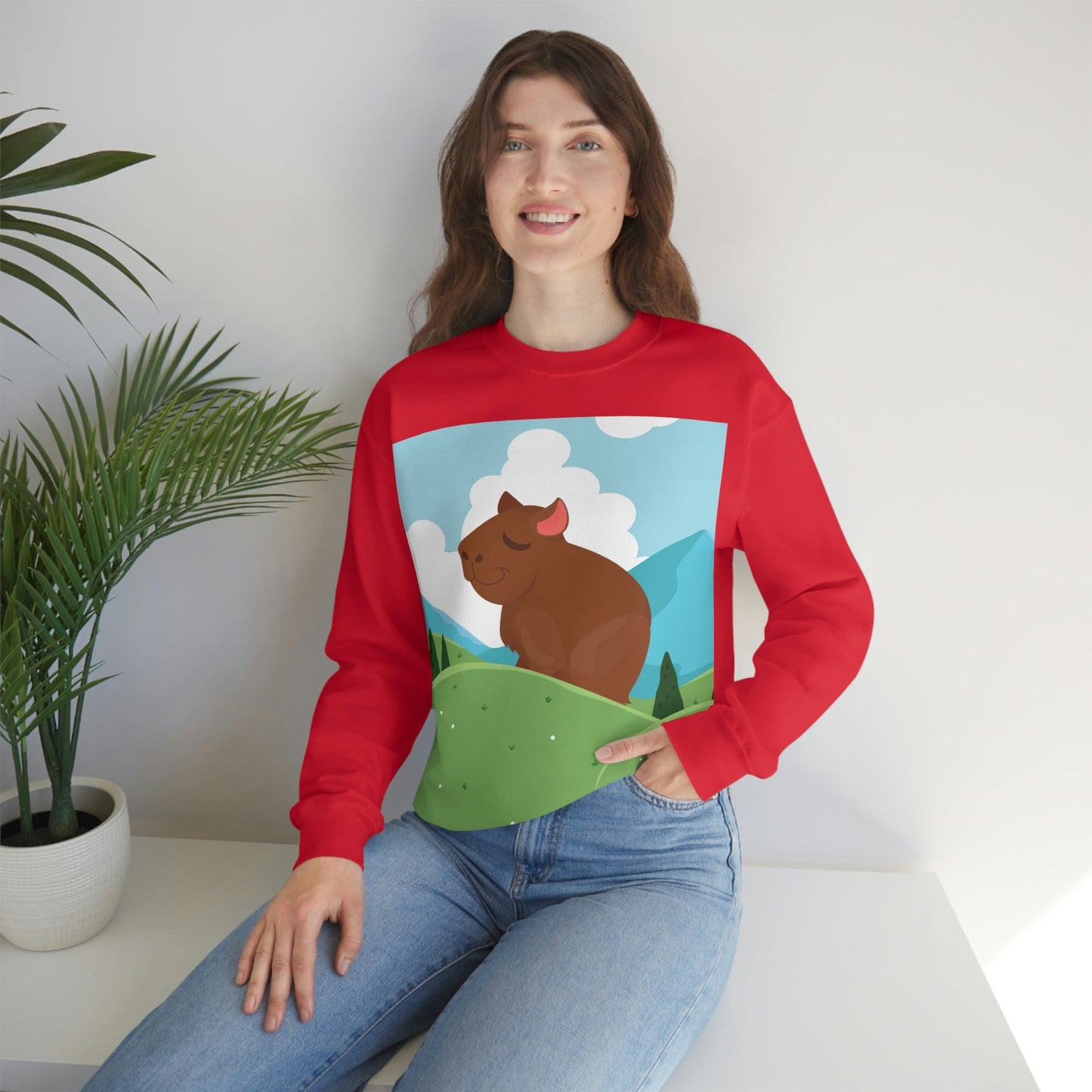 Mountain Wild Capybara Cute Funny Anime Art Cartoon Unisex Heavy Blend™ Crewneck Sweatshirt Ichaku [Perfect Gifts Selection]