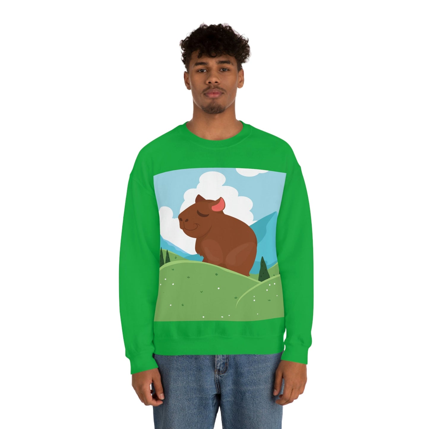 Mountain Wild Capybara Cute Funny Anime Art Cartoon Unisex Heavy Blend™ Crewneck Sweatshirt Ichaku [Perfect Gifts Selection]