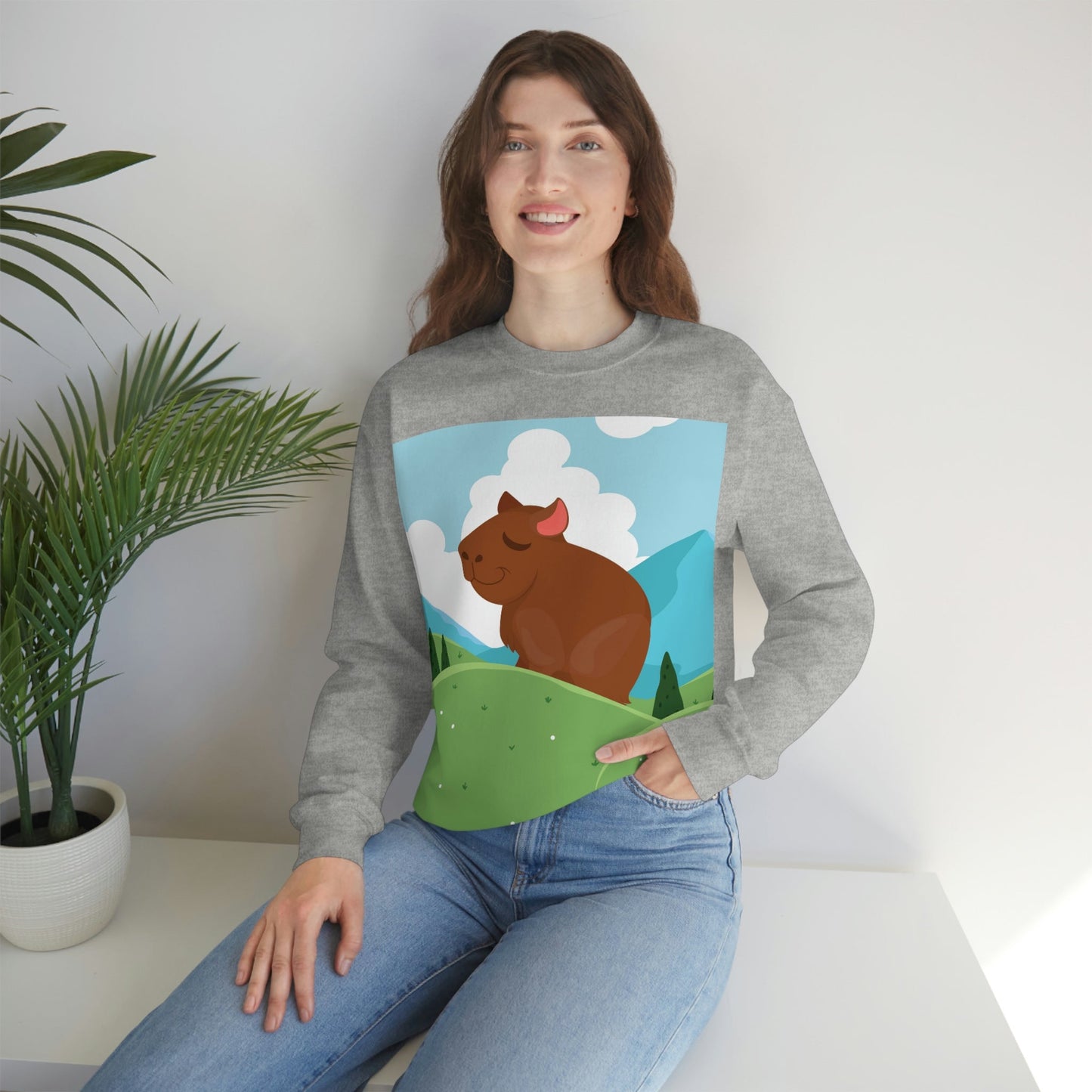 Mountain Wild Capybara Cute Funny Anime Art Cartoon Unisex Heavy Blend™ Crewneck Sweatshirt Ichaku [Perfect Gifts Selection]