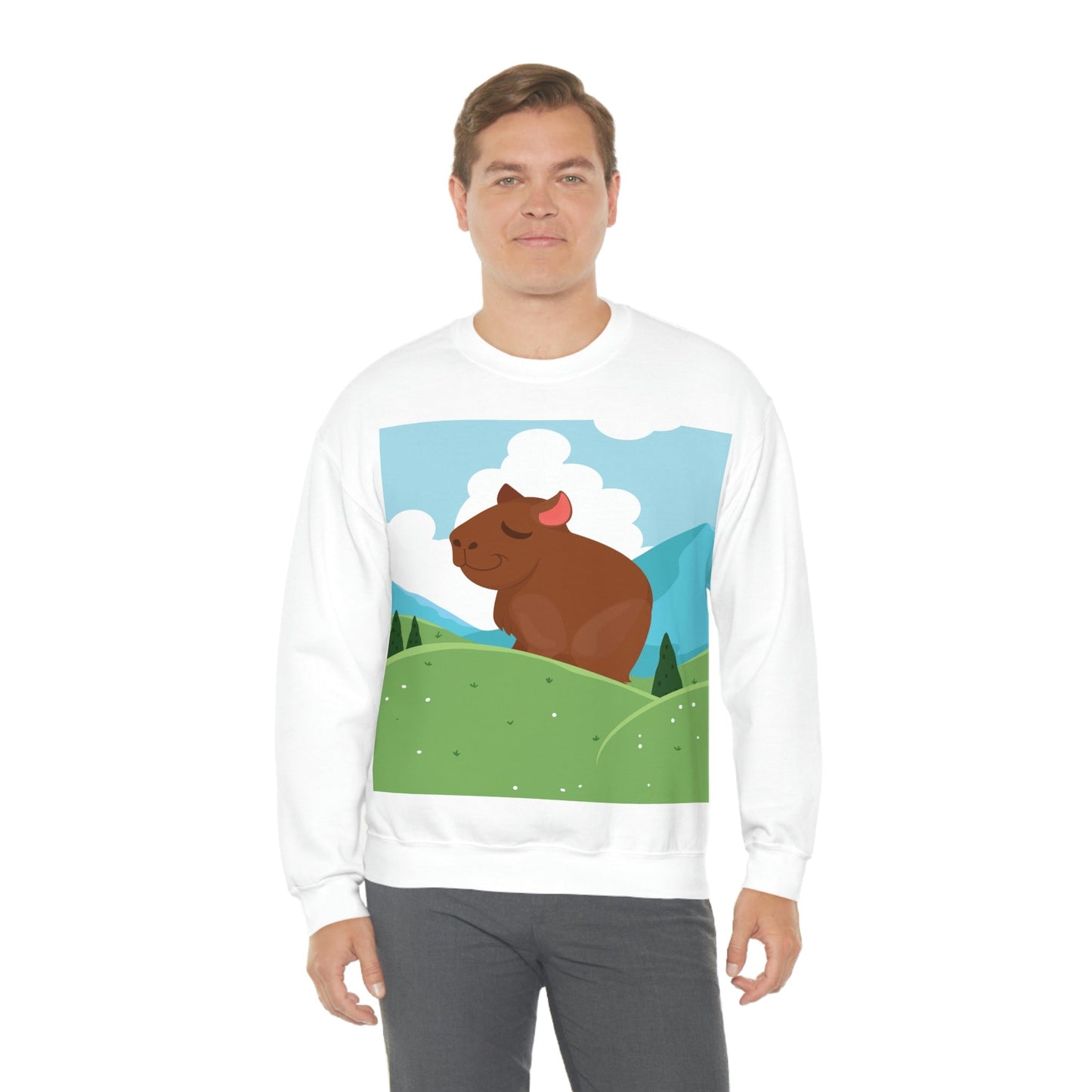 Mountain Wild Capybara Cute Funny Anime Art Cartoon Unisex Heavy Blend™ Crewneck Sweatshirt Ichaku [Perfect Gifts Selection]