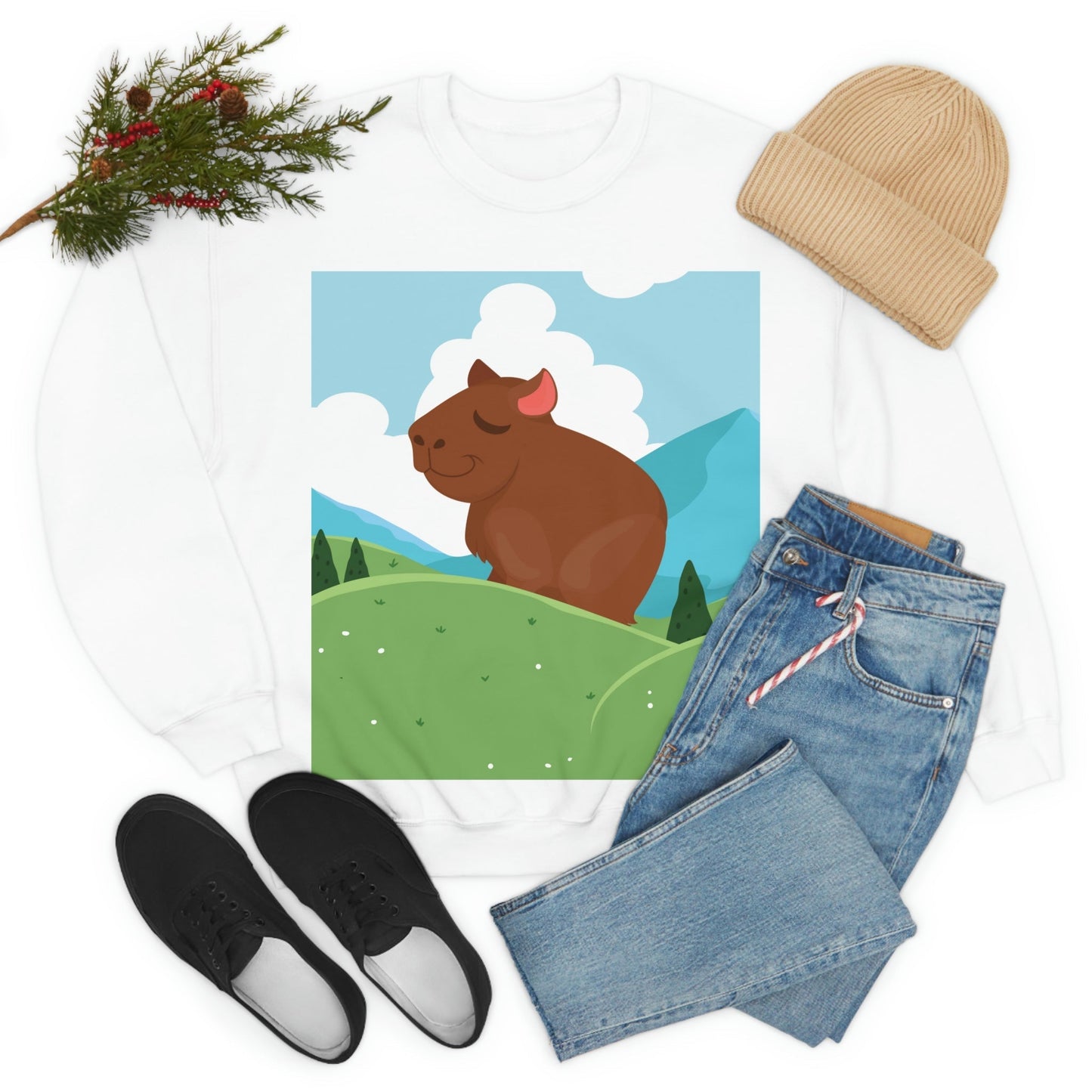 Mountain Wild Capybara Cute Funny Anime Art Cartoon Unisex Heavy Blend™ Crewneck Sweatshirt Ichaku [Perfect Gifts Selection]