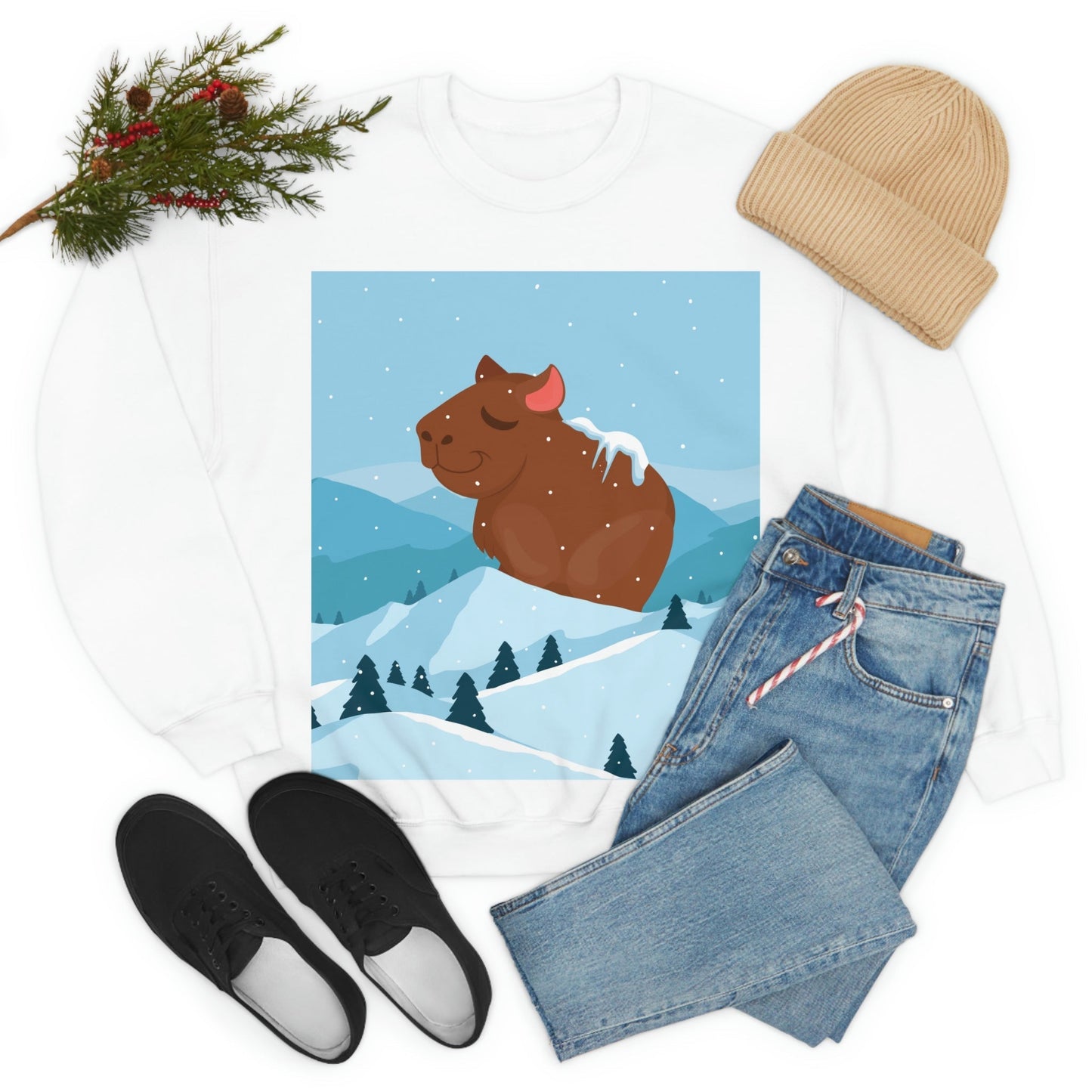 Mountain Wild Capybara Cute Funny Anime Art Cartoon Unisex Heavy Blend™ Crewneck Sweatshirt Ichaku [Perfect Gifts Selection]