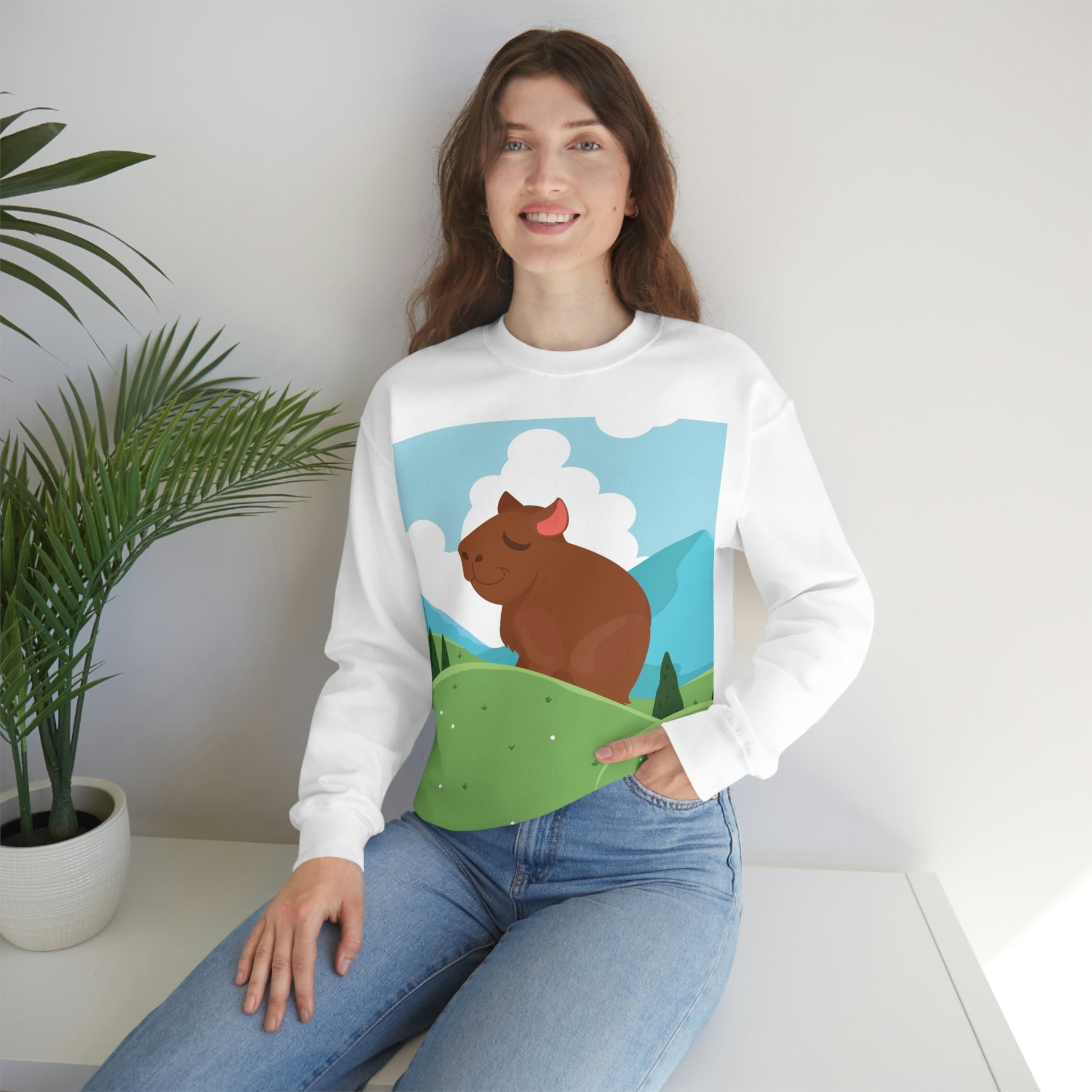 Mountain Wild Capybara Cute Funny Anime Art Cartoon Unisex Heavy Blend™ Crewneck Sweatshirt Ichaku [Perfect Gifts Selection]