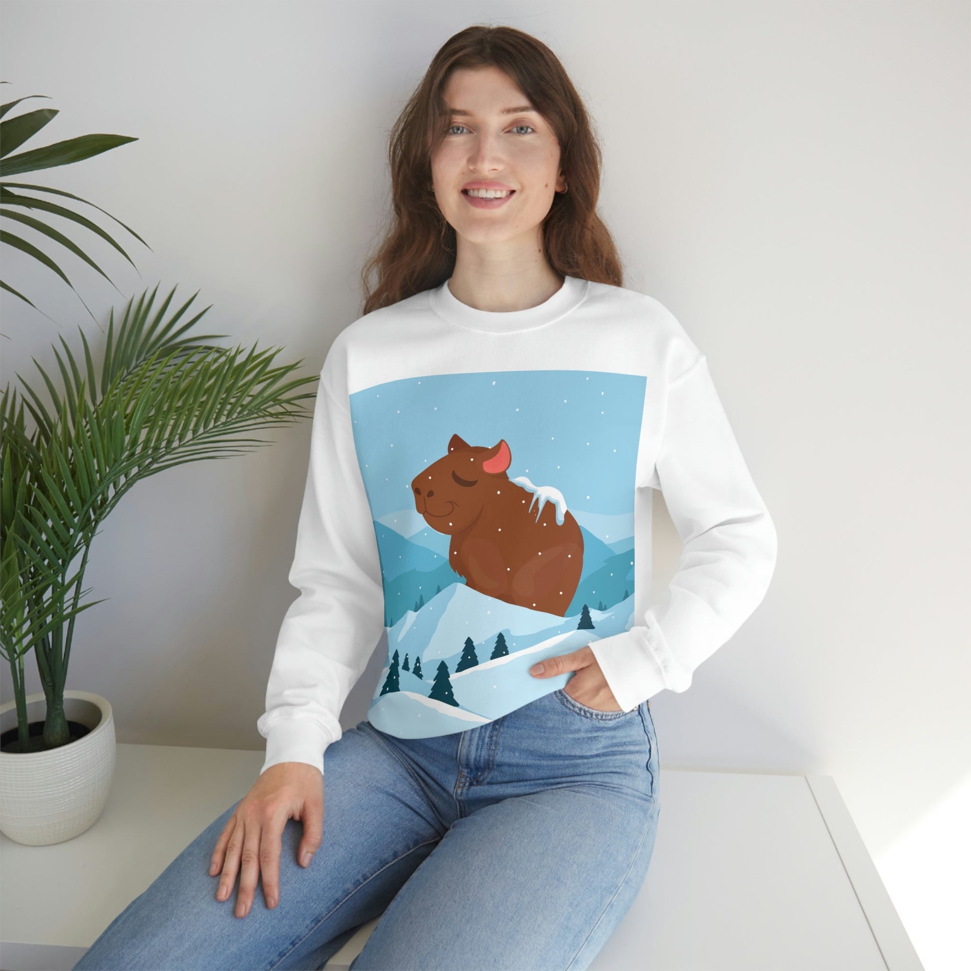 Mountain Wild Capybara Cute Funny Anime Art Cartoon Unisex Heavy Blend™ Crewneck Sweatshirt Ichaku [Perfect Gifts Selection]