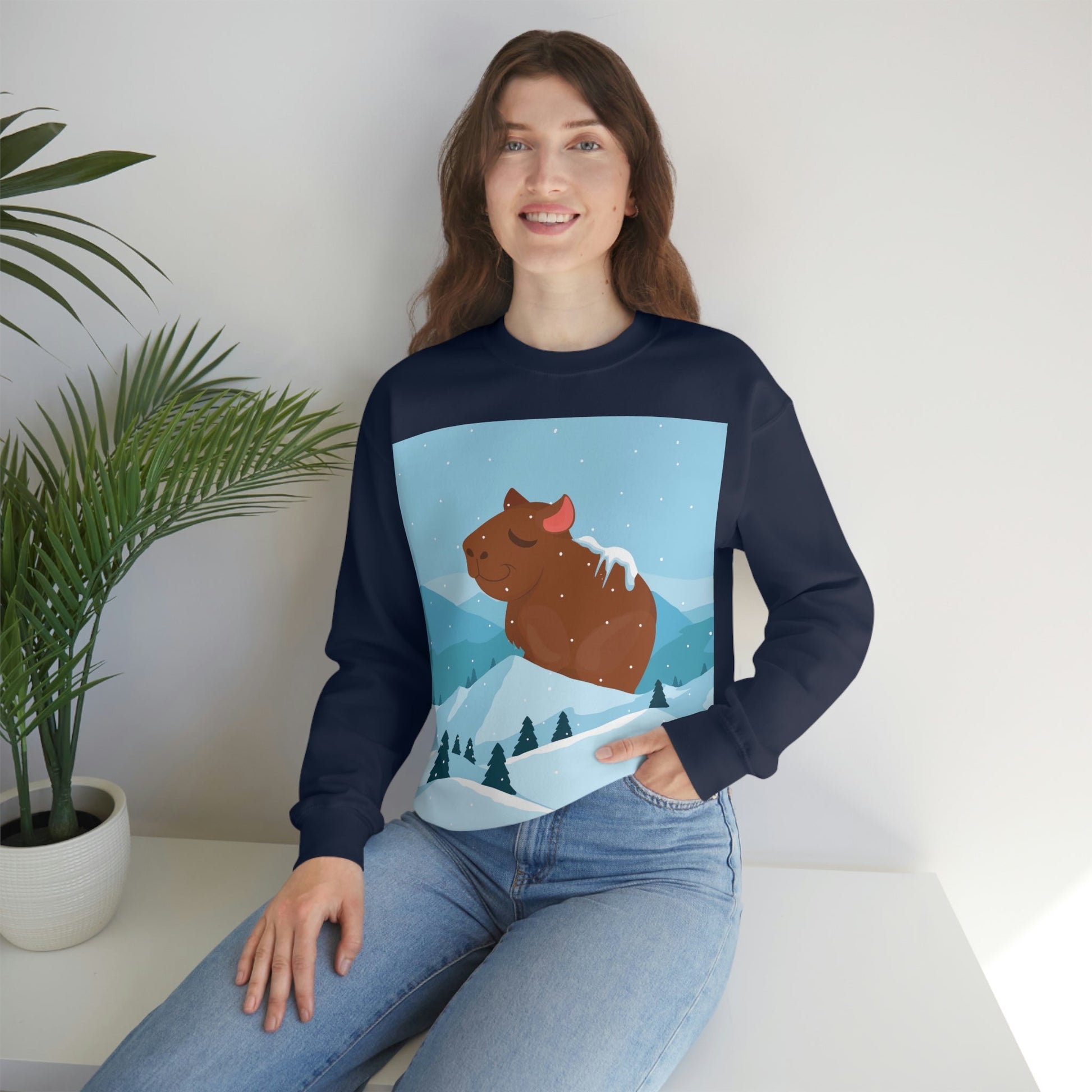 Mountain Wild Capybara Cute Funny Anime Art Cartoon Unisex Heavy Blend™ Crewneck Sweatshirt Ichaku [Perfect Gifts Selection]