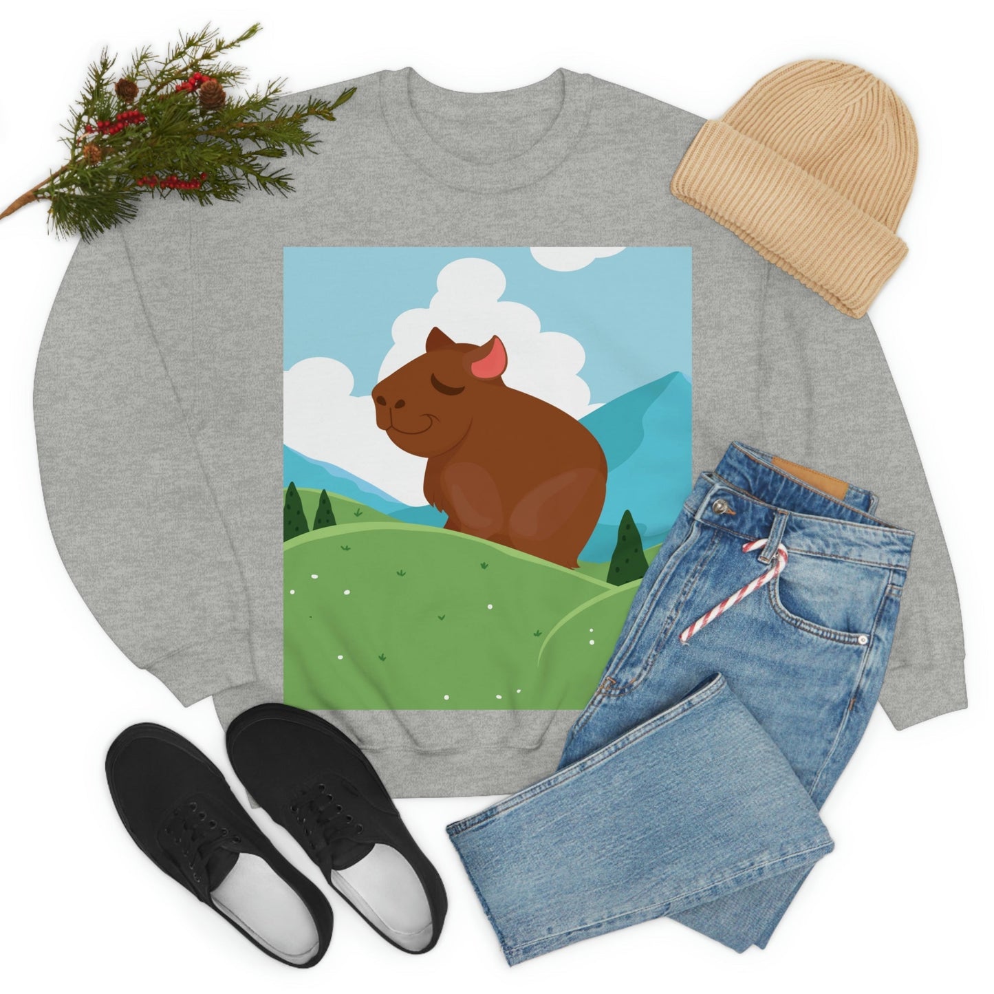 Mountain Wild Capybara Cute Funny Anime Art Cartoon Unisex Heavy Blend™ Crewneck Sweatshirt Ichaku [Perfect Gifts Selection]