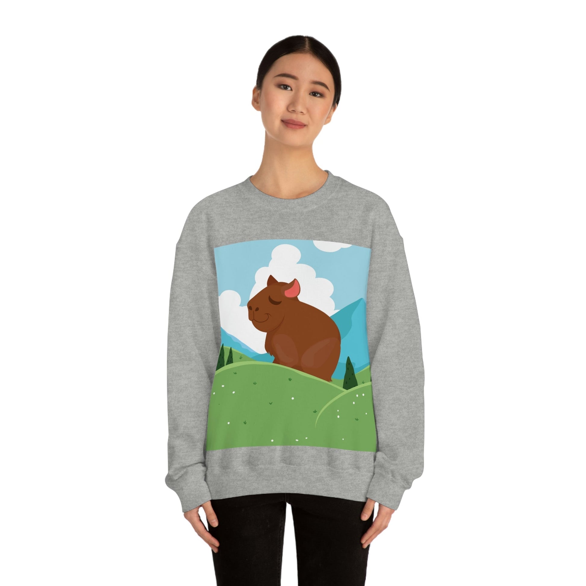 Mountain Wild Capybara Cute Funny Anime Art Cartoon Unisex Heavy Blend™ Crewneck Sweatshirt Ichaku [Perfect Gifts Selection]