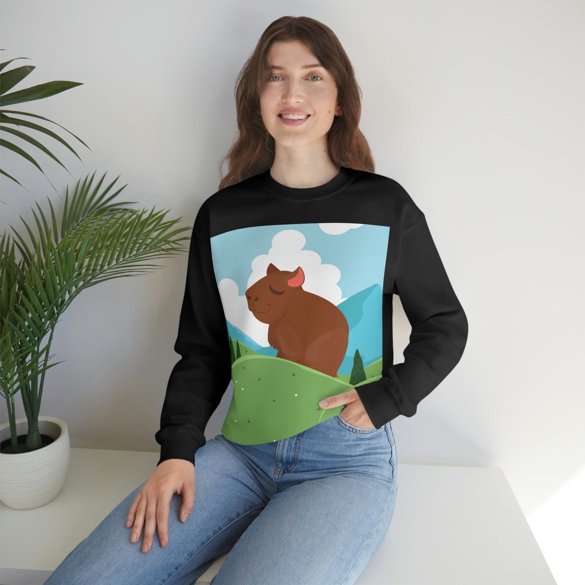 Mountain Wild Capybara Cute Funny Anime Art Cartoon Unisex Heavy Blend™ Crewneck Sweatshirt Ichaku [Perfect Gifts Selection]