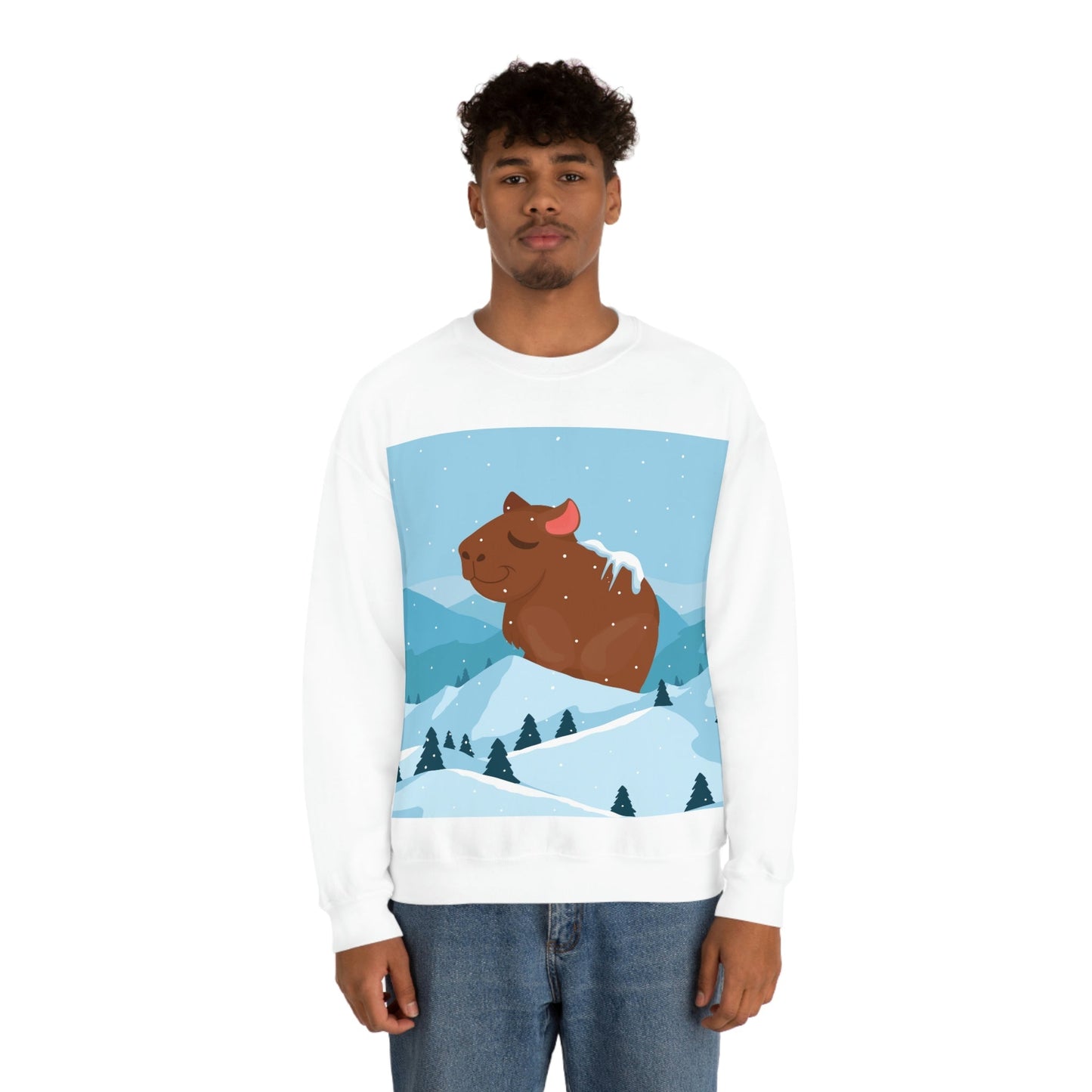 Mountain Wild Capybara Cute Funny Anime Art Cartoon Unisex Heavy Blend™ Crewneck Sweatshirt Ichaku [Perfect Gifts Selection]