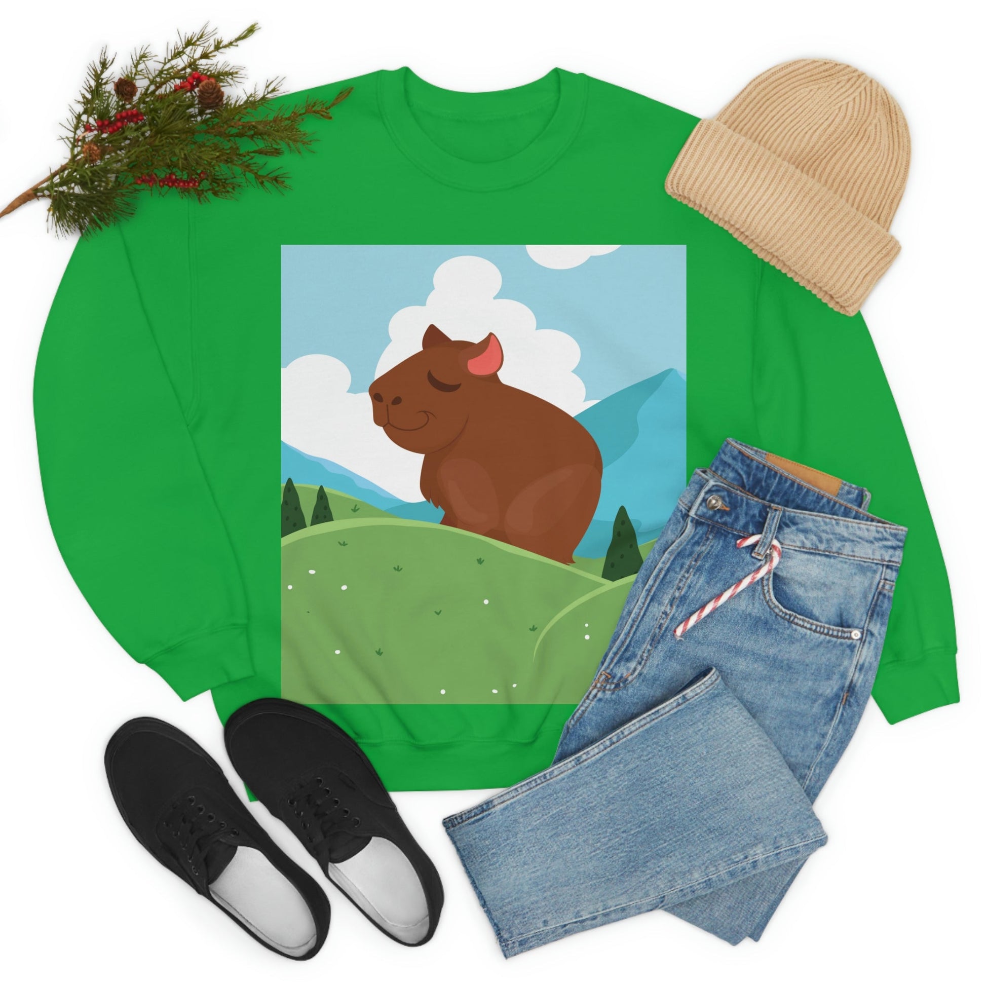 Mountain Wild Capybara Cute Funny Anime Art Cartoon Unisex Heavy Blend™ Crewneck Sweatshirt Ichaku [Perfect Gifts Selection]