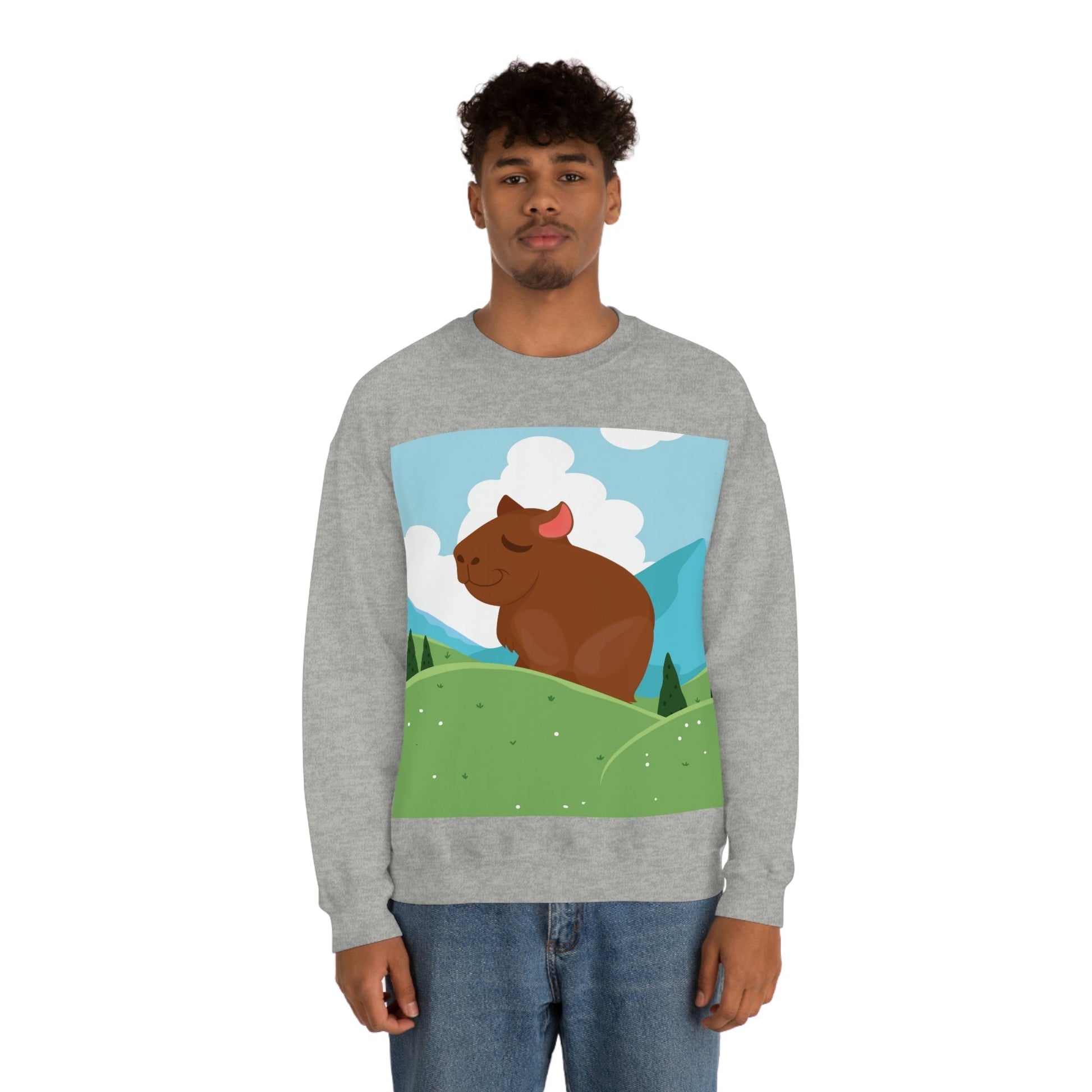 Mountain Wild Capybara Cute Funny Anime Art Cartoon Unisex Heavy Blend™ Crewneck Sweatshirt Ichaku [Perfect Gifts Selection]