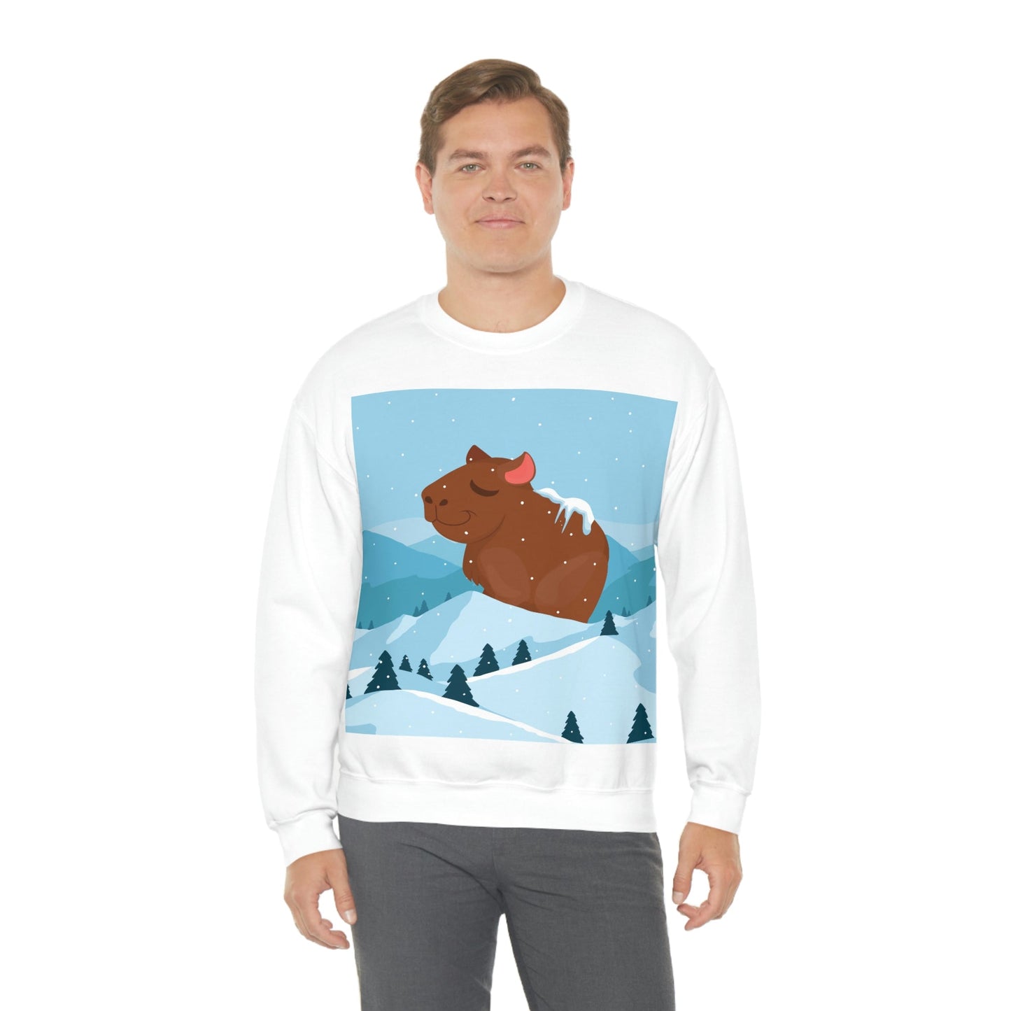 Mountain Wild Capybara Cute Funny Anime Art Cartoon Unisex Heavy Blend™ Crewneck Sweatshirt Ichaku [Perfect Gifts Selection]