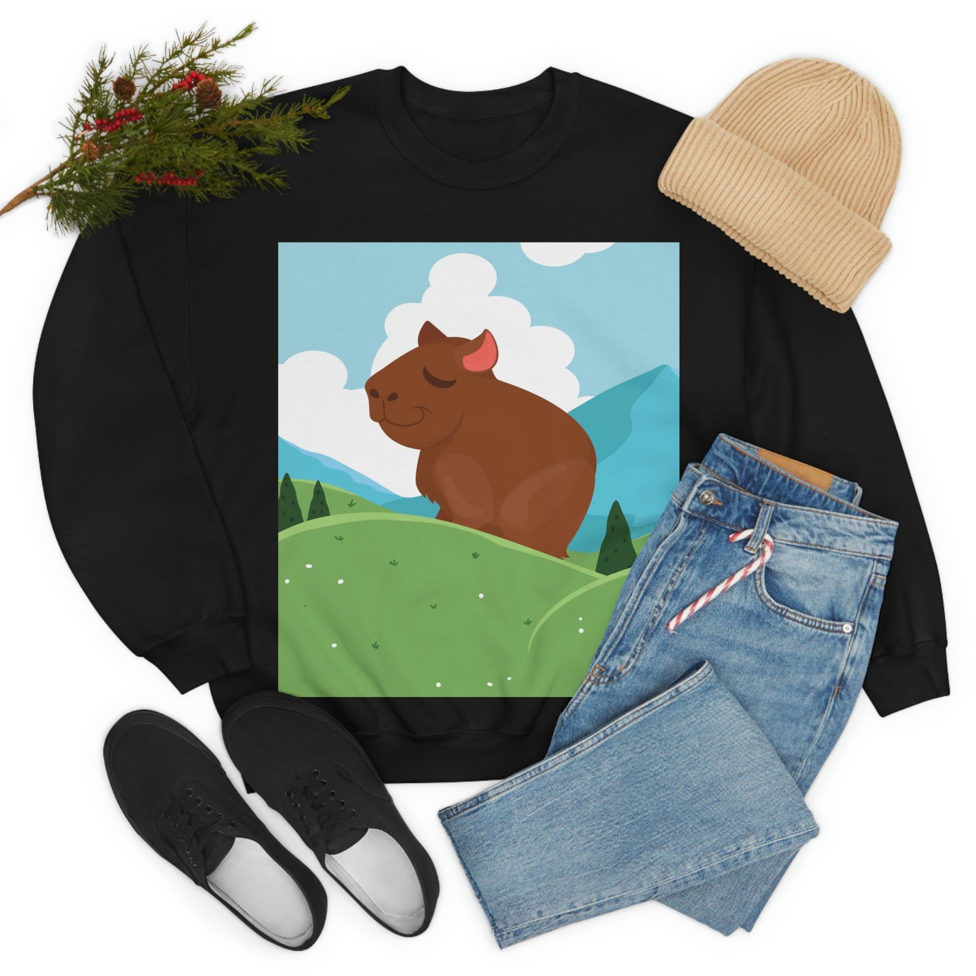 Mountain Wild Capybara Cute Funny Anime Art Cartoon Unisex Heavy Blend™ Crewneck Sweatshirt Ichaku [Perfect Gifts Selection]