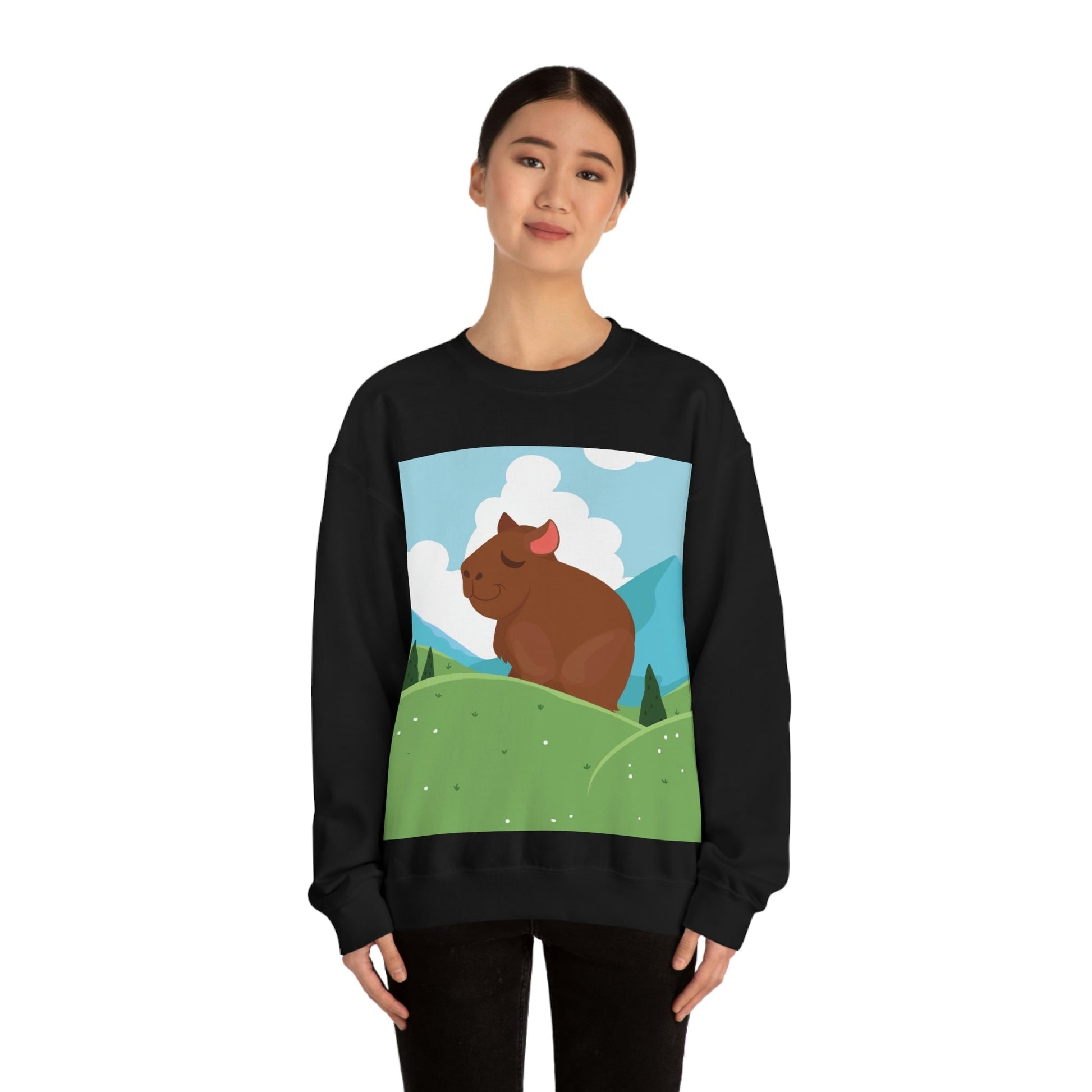 Mountain Wild Capybara Cute Funny Anime Art Cartoon Unisex Heavy Blend™ Crewneck Sweatshirt Ichaku [Perfect Gifts Selection]